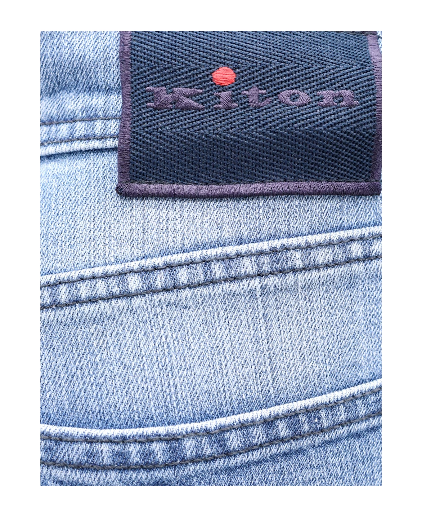 Kiton Stretch Cotton Jeans With Back Logo Patch - Blue