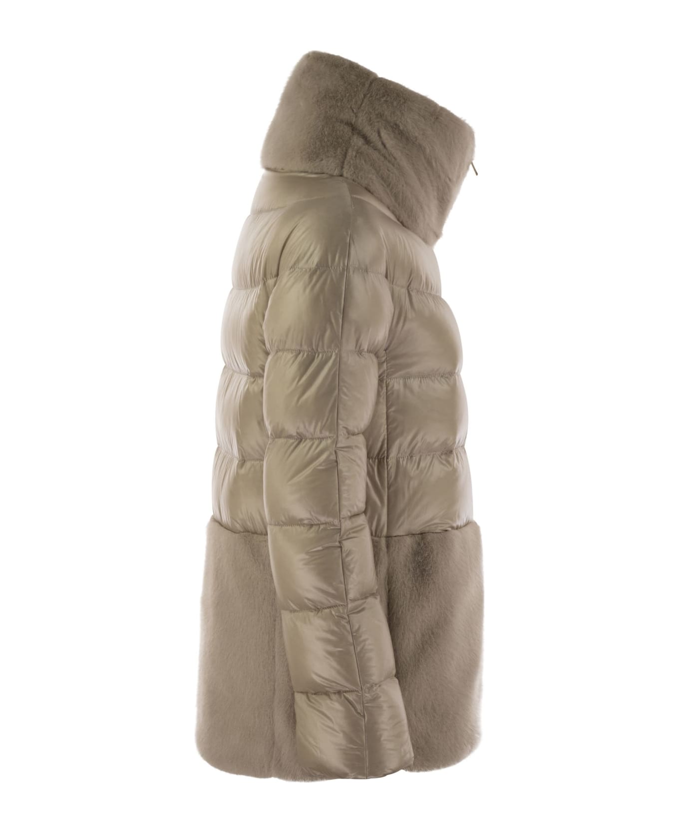 Herno Down Jacket With Cruelty-free Fur Details - Beige