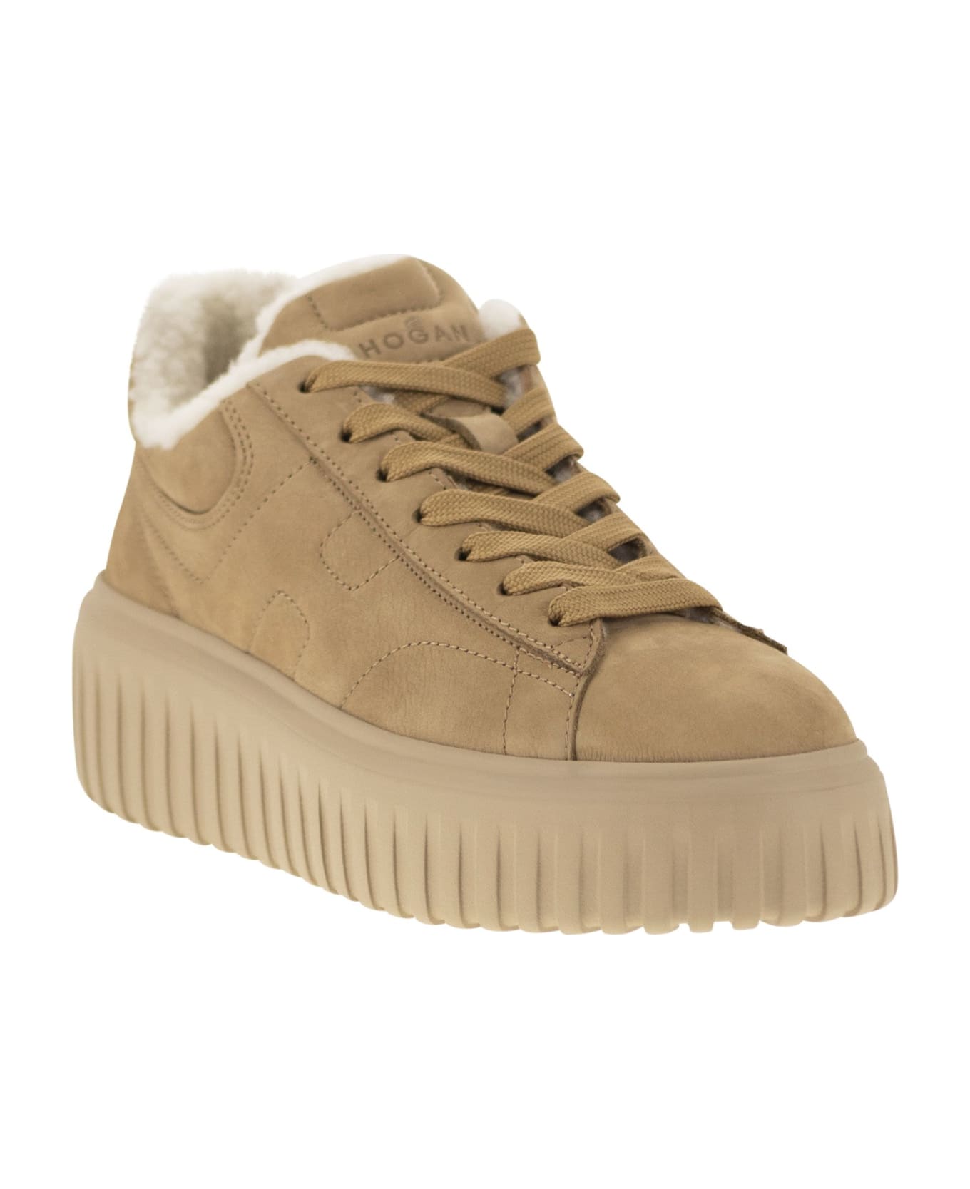 Hogan Suede H-stripes Trainers - Camel