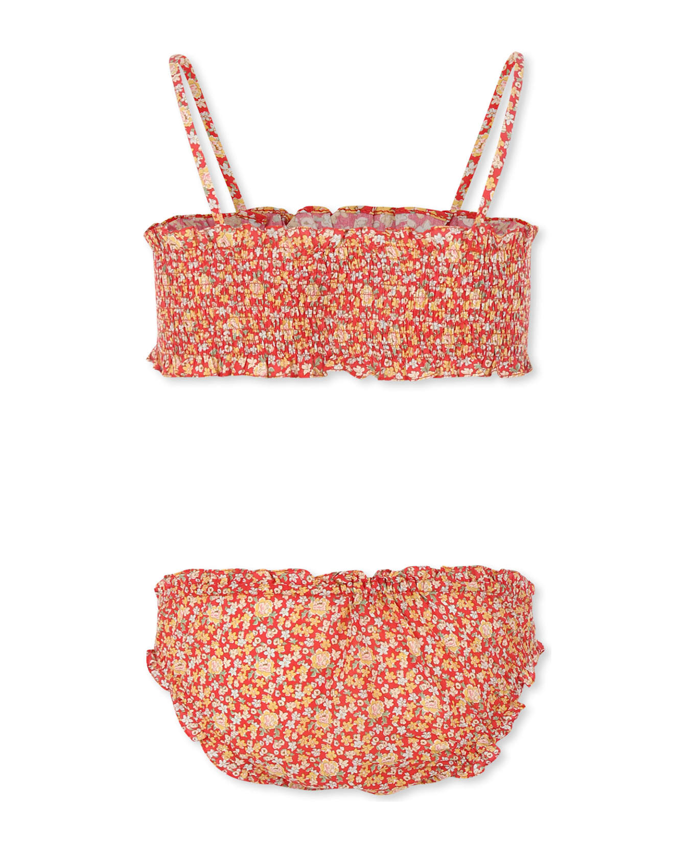 Bonpoint Red Bikini For Girl With Floral Print - Red 水着