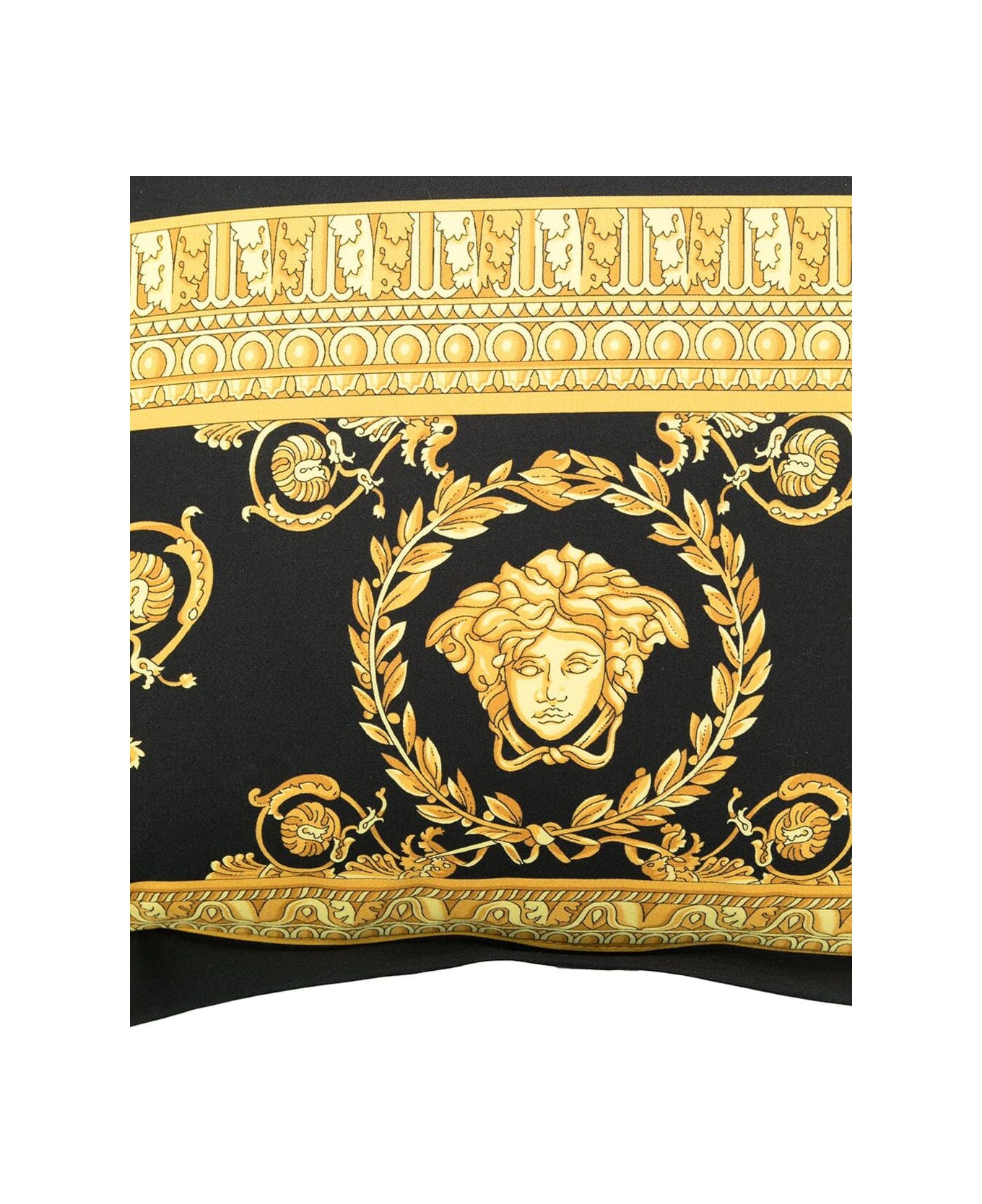 Versace Gold And Black Pillow In Cotton With Baroque Print - White