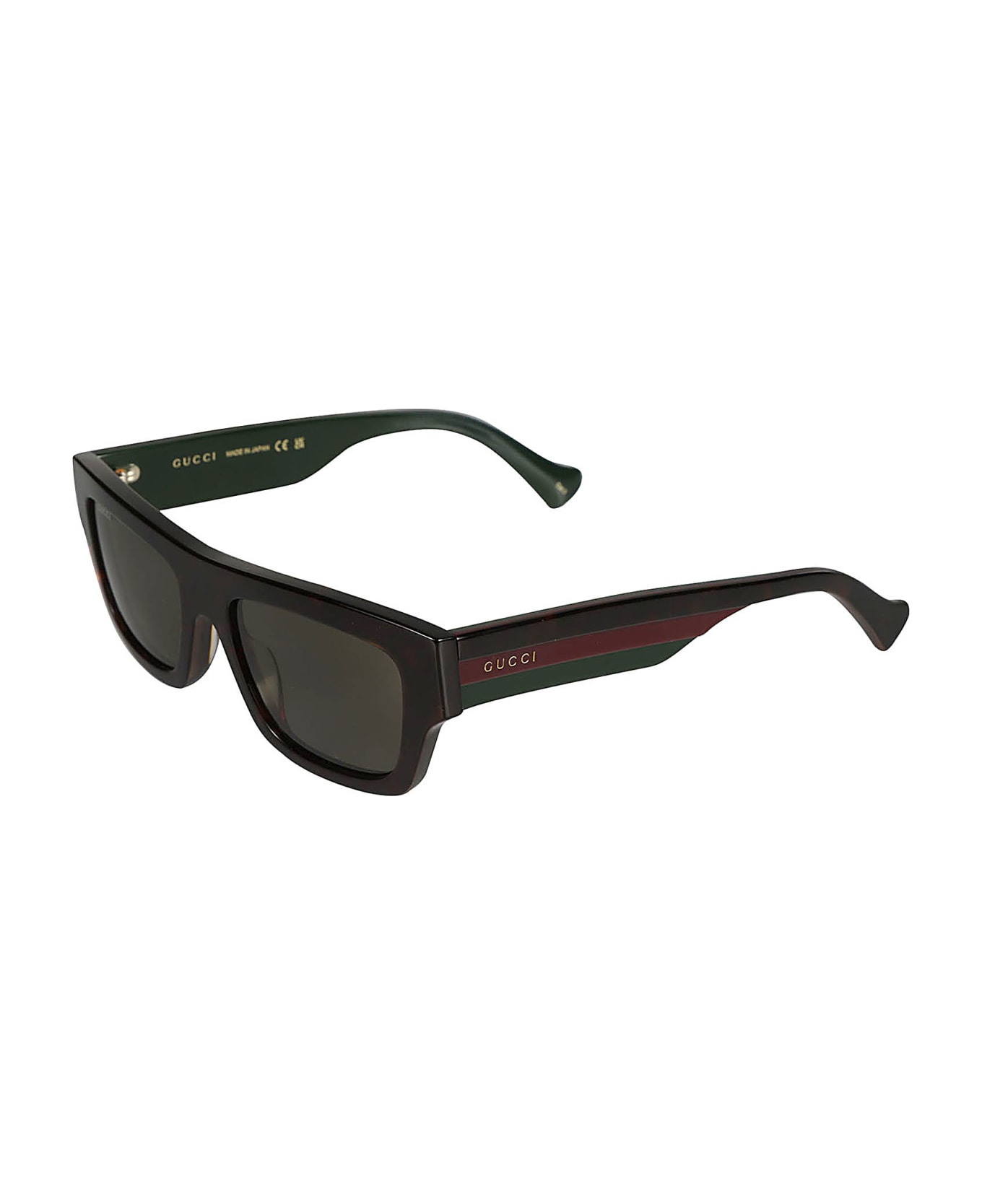 Gucci Eyewear Web Stripe Logo Sided Sunglasses - Havana/Green