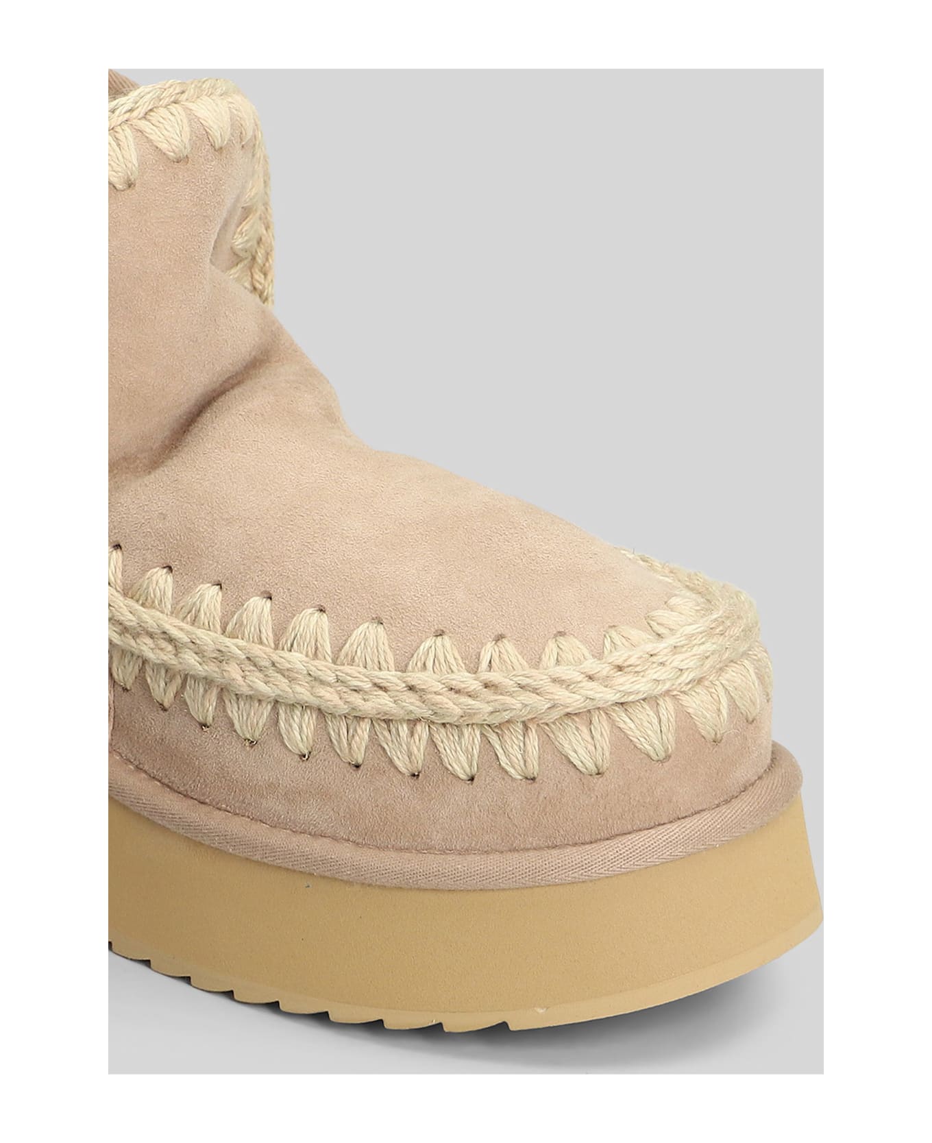 Mou Mini Eskimo Platform Ankle Boots Inside Wedge In Camel Suede - Camel