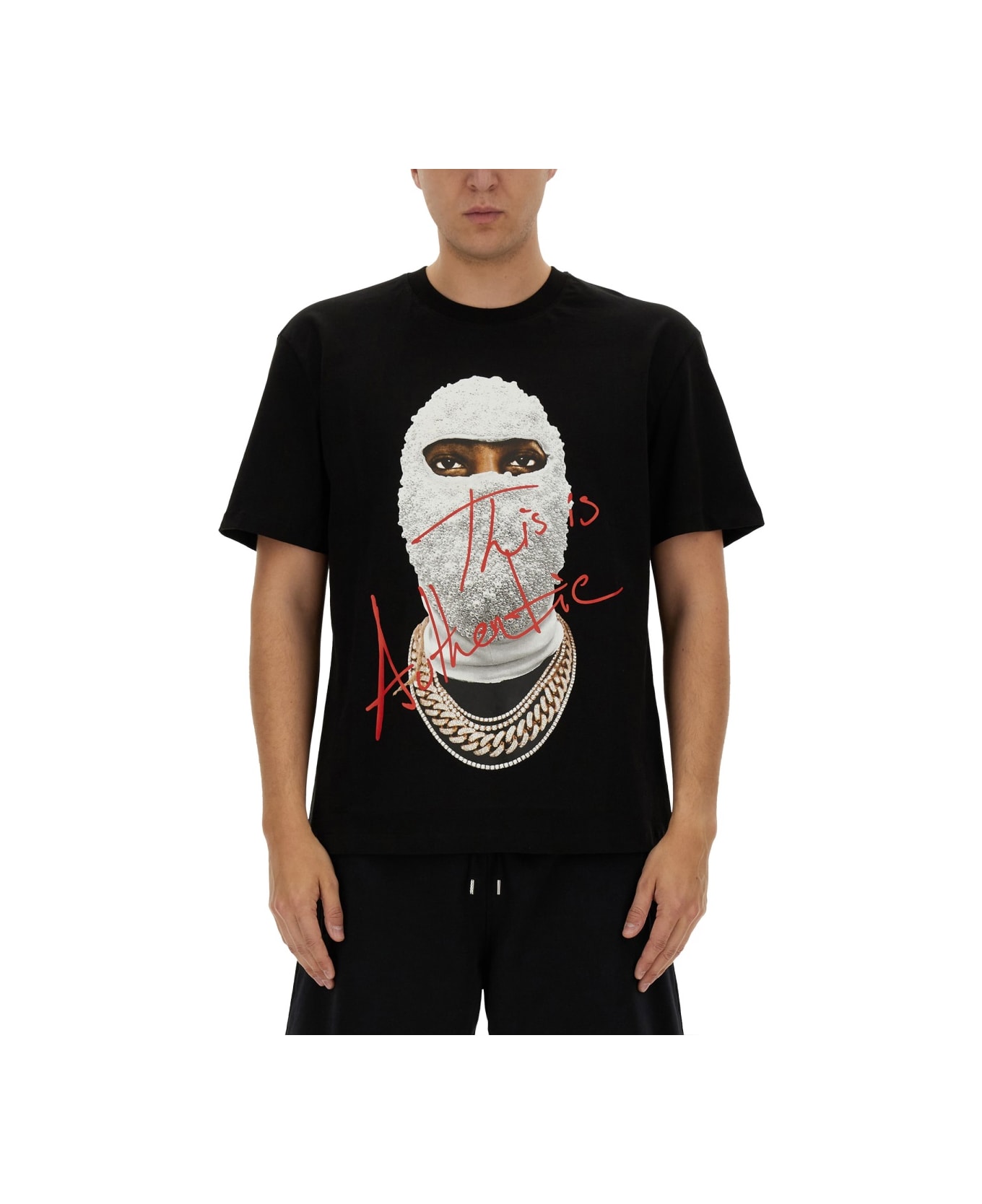 ih nom uh nit "mask Authentic With" T-shirt - BLACK