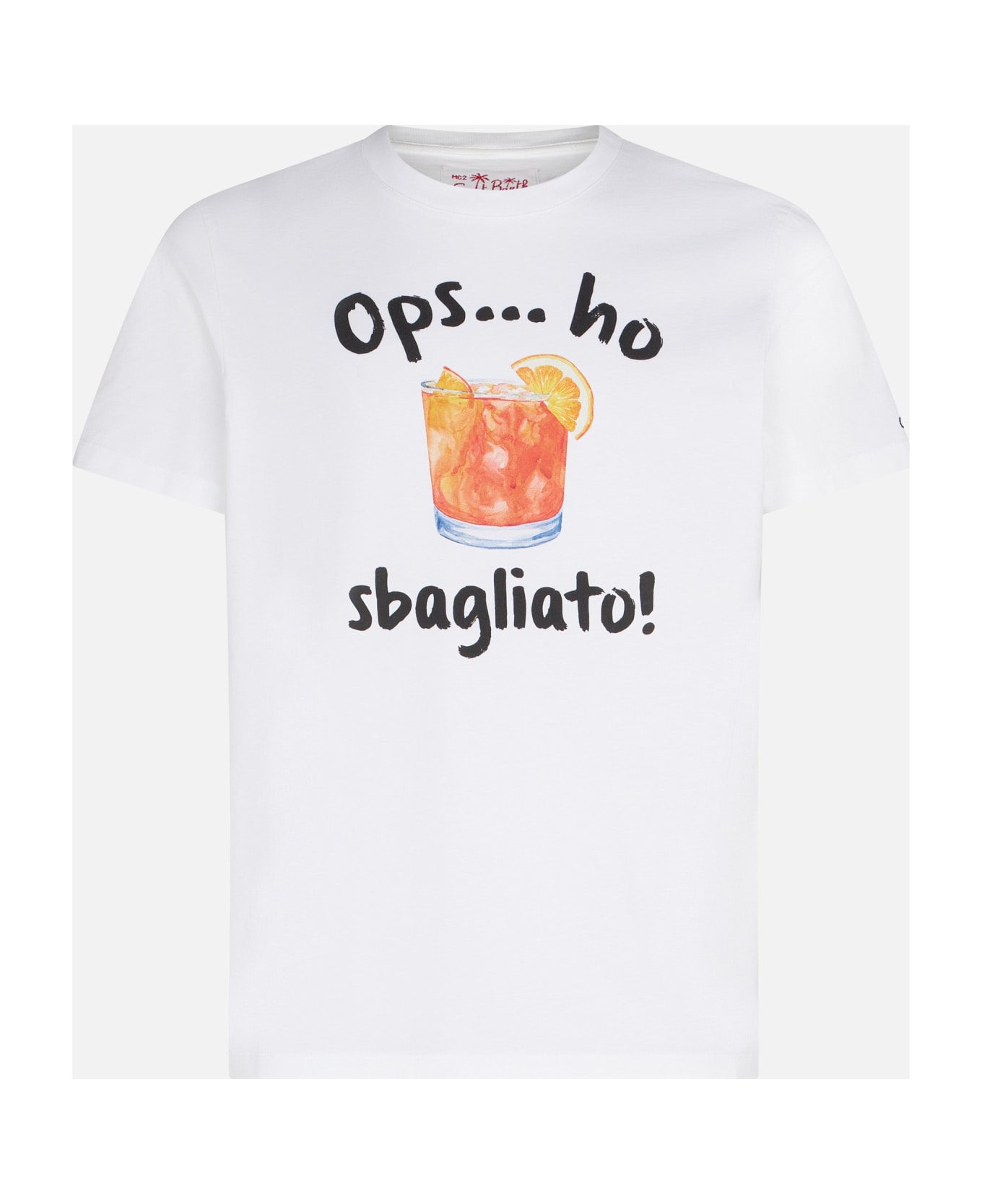 MC2 Saint Barth Man Cotton T-shirt With Sbagliato Drink Print - WHITE シャツ