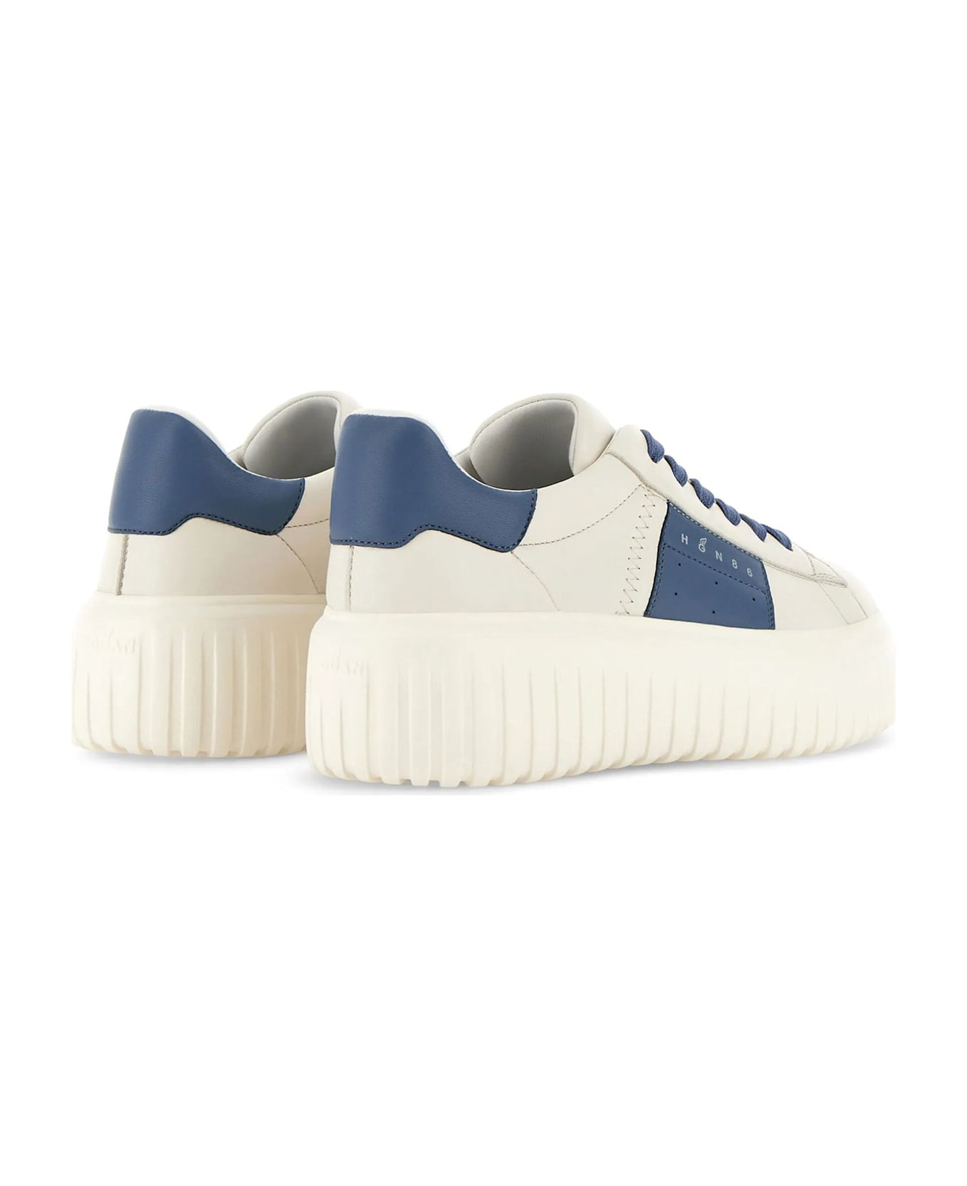 Hogan 'h Stripes' Ivory Leather Sneakers - Clear Blue