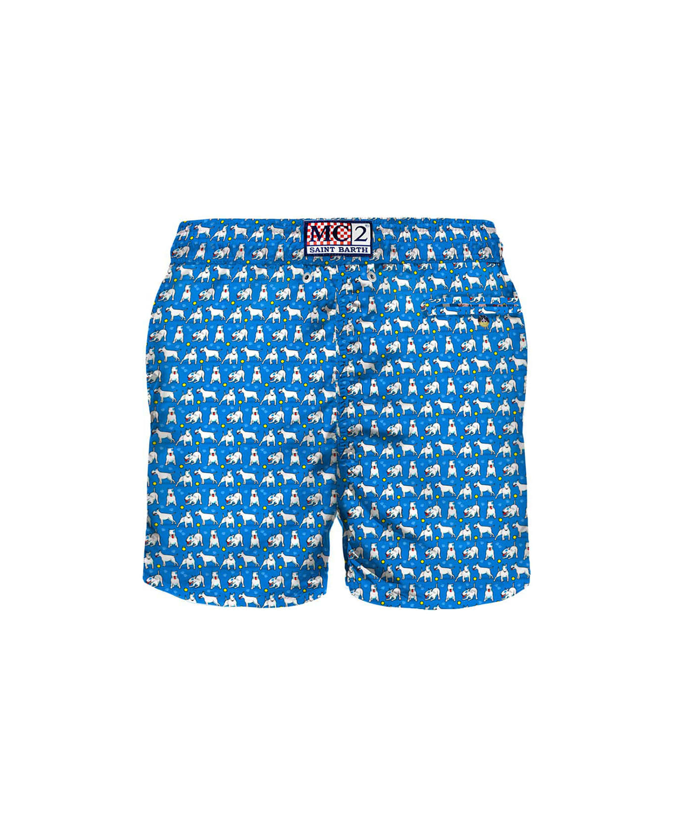 MC2 Saint Barth Light Fabric Man Swim Shorts Bull Terrier Print - BLUE