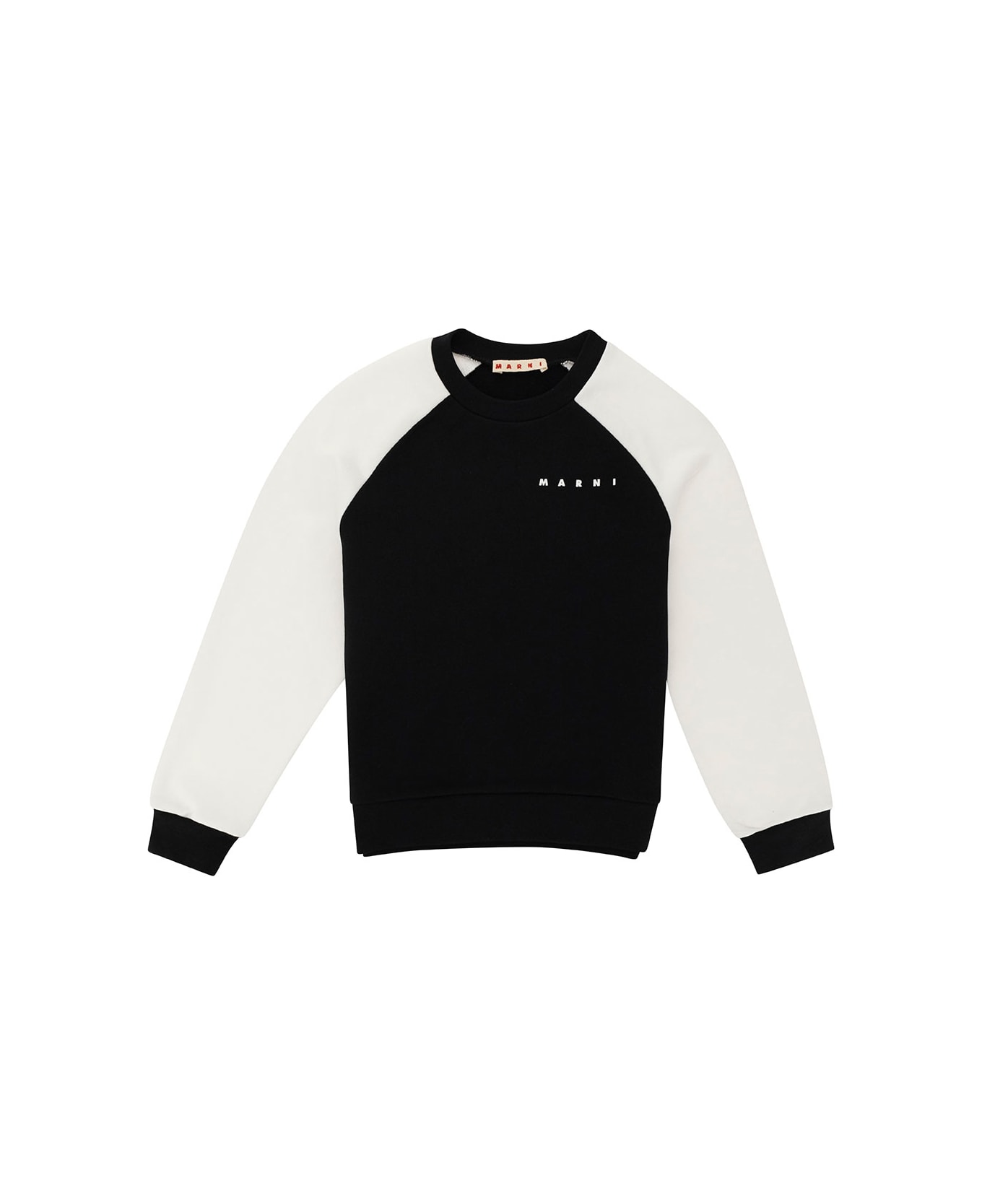 Marni Black And White Crewneck Sweatshirt With Contrastinf Sleeves In Cotton Boy - Black