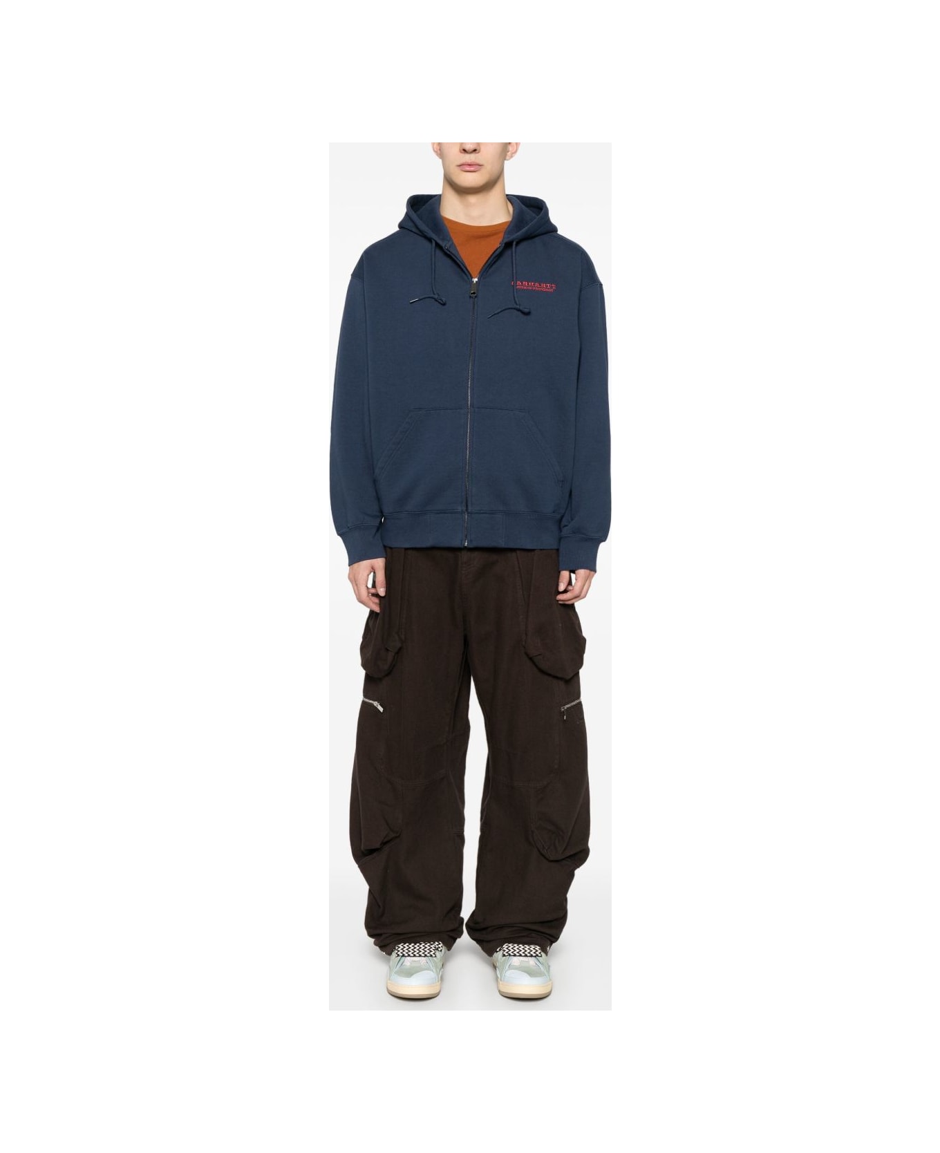 Carhartt WIP Logo Cotton Zipped Hoodie - Blue