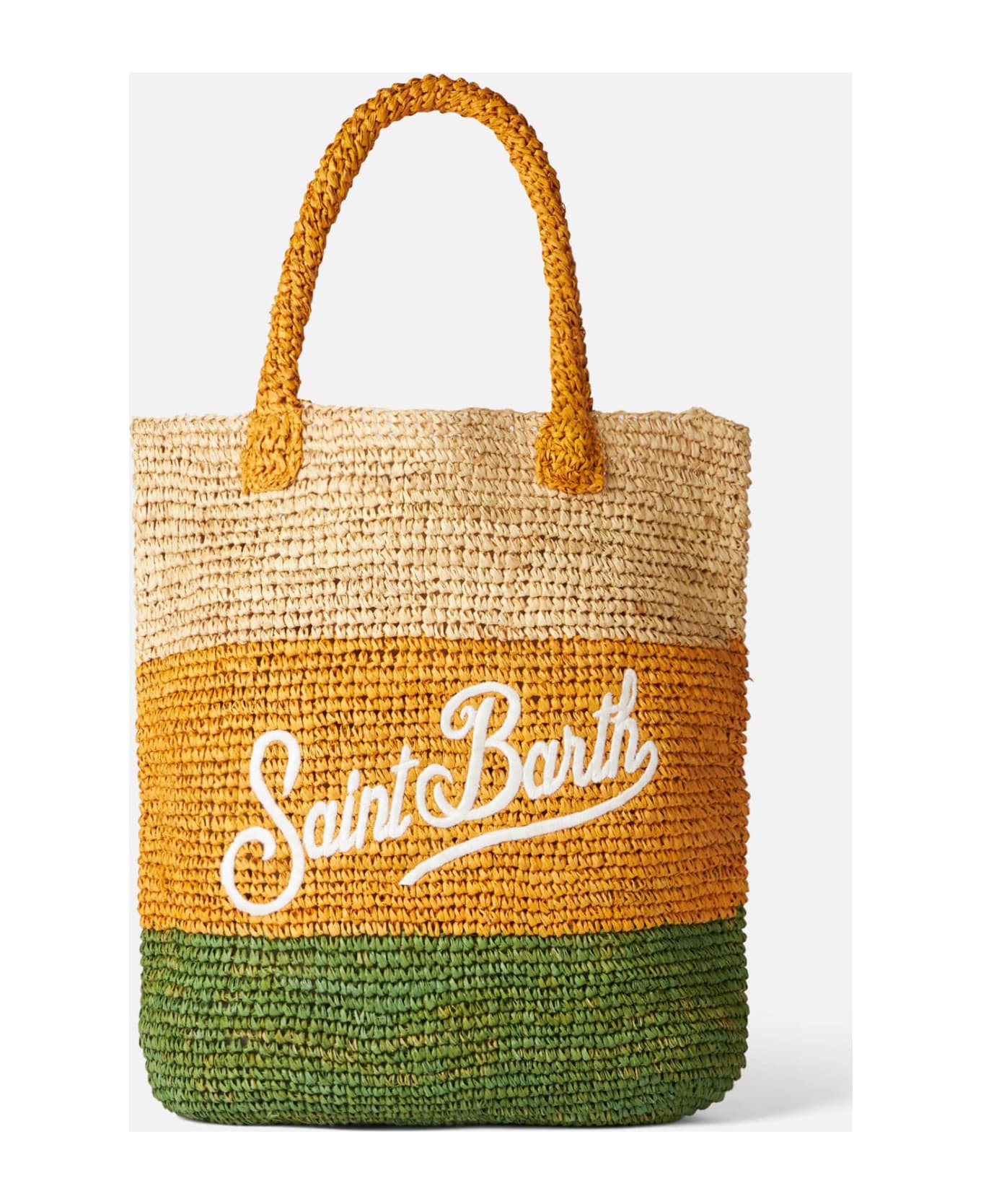 MC2 Saint Barth Raffia Bucket Bag With Multicolor Stripes And Embroidery - YELLOW トートバッグ