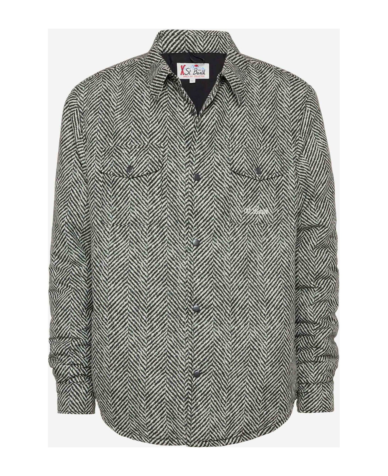 MC2 Saint Barth Technic Fabric Overshirt Chalet With Herringbone Print - BLACK