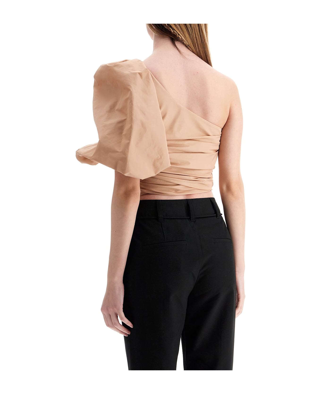 Pinko Asymmetrical One-shoulder Taffeta Top In Cameo Pink - ROSA CAMMEO (Pink)
