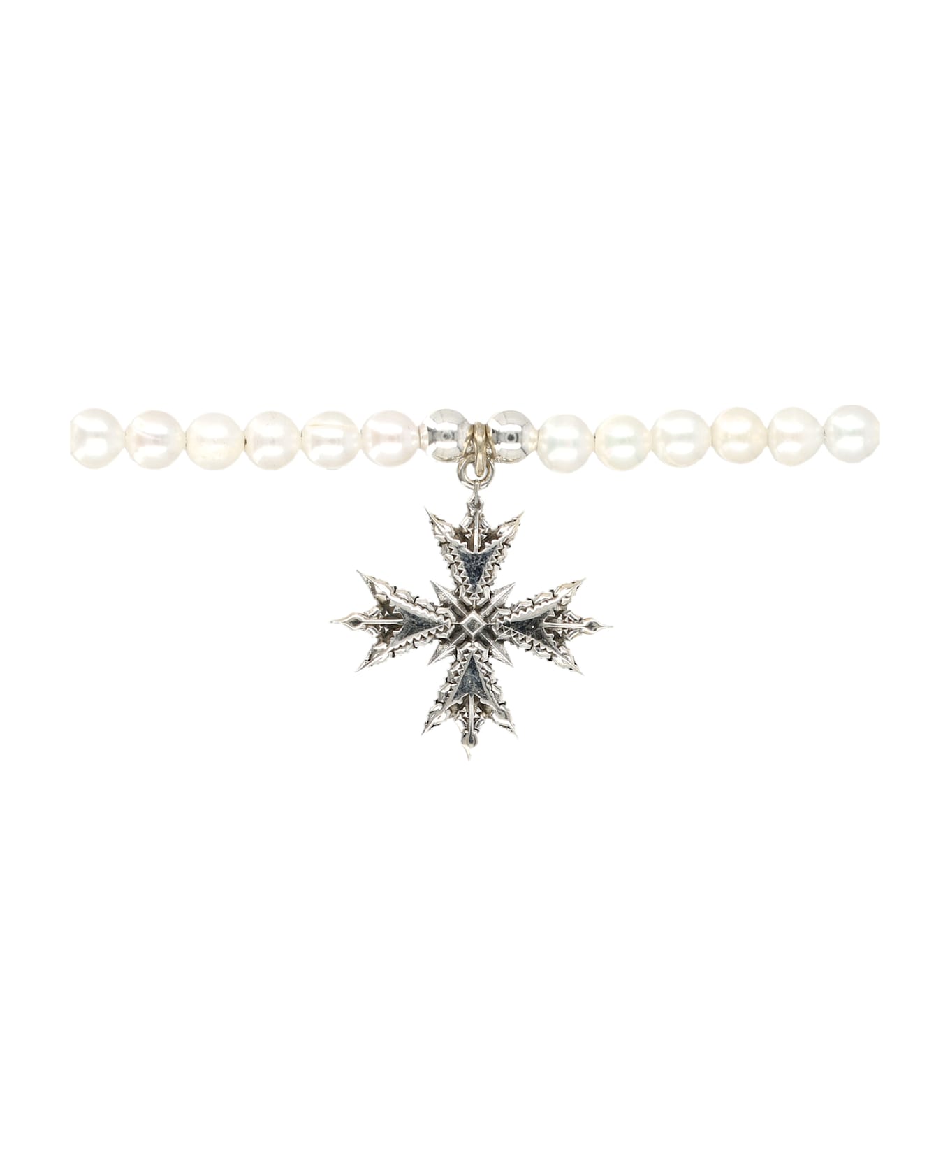 Emanuele Bicocchi Pearl Necklace With Silver Cross Pendant - SILVER