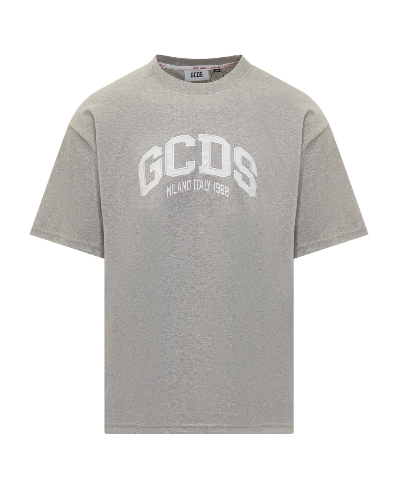 GCDS Logo Embroidered Crewneck T-shirt - GREY シャツ