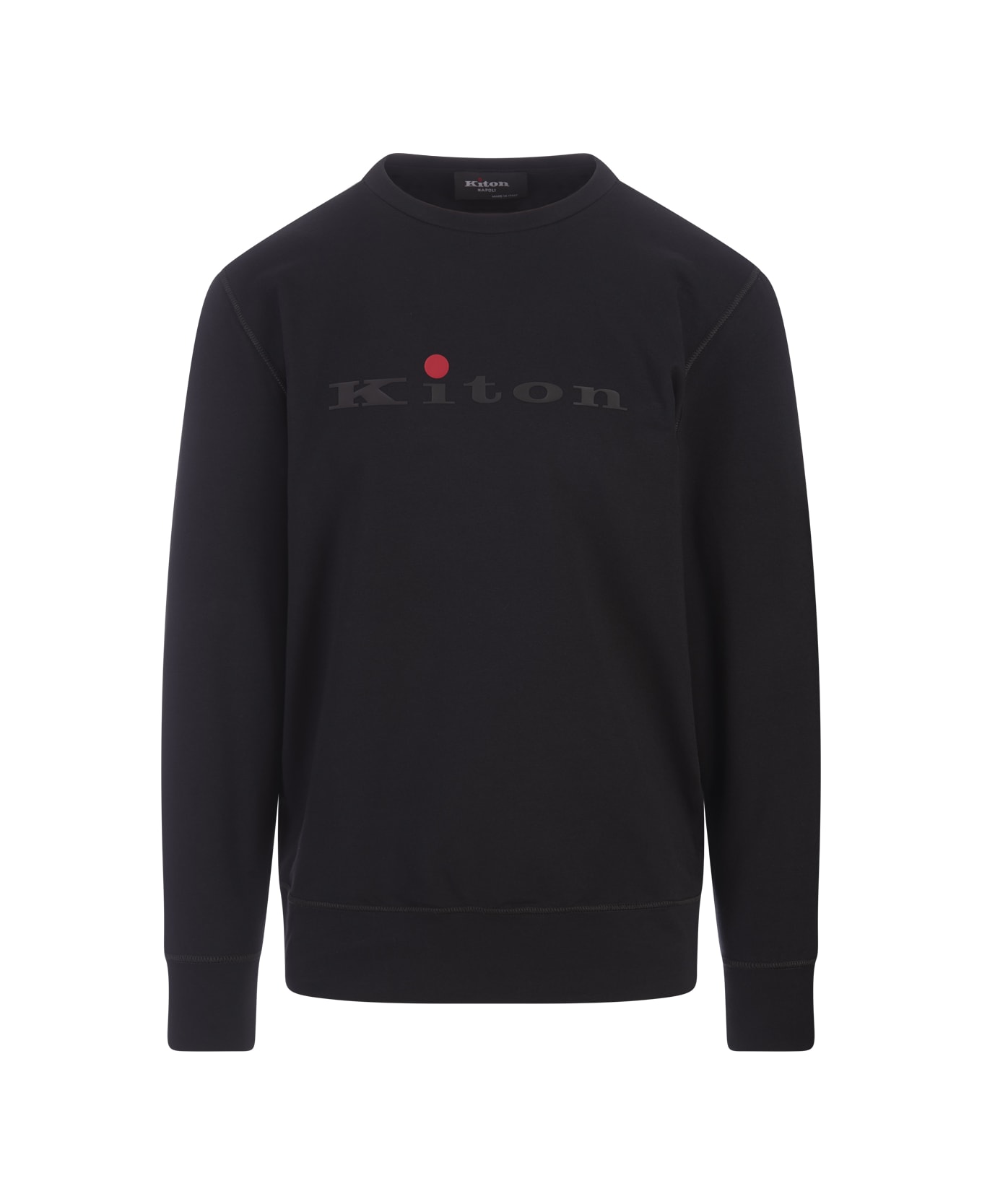 Kiton Black Crew Neck Sweatshirt With Logo - Black
