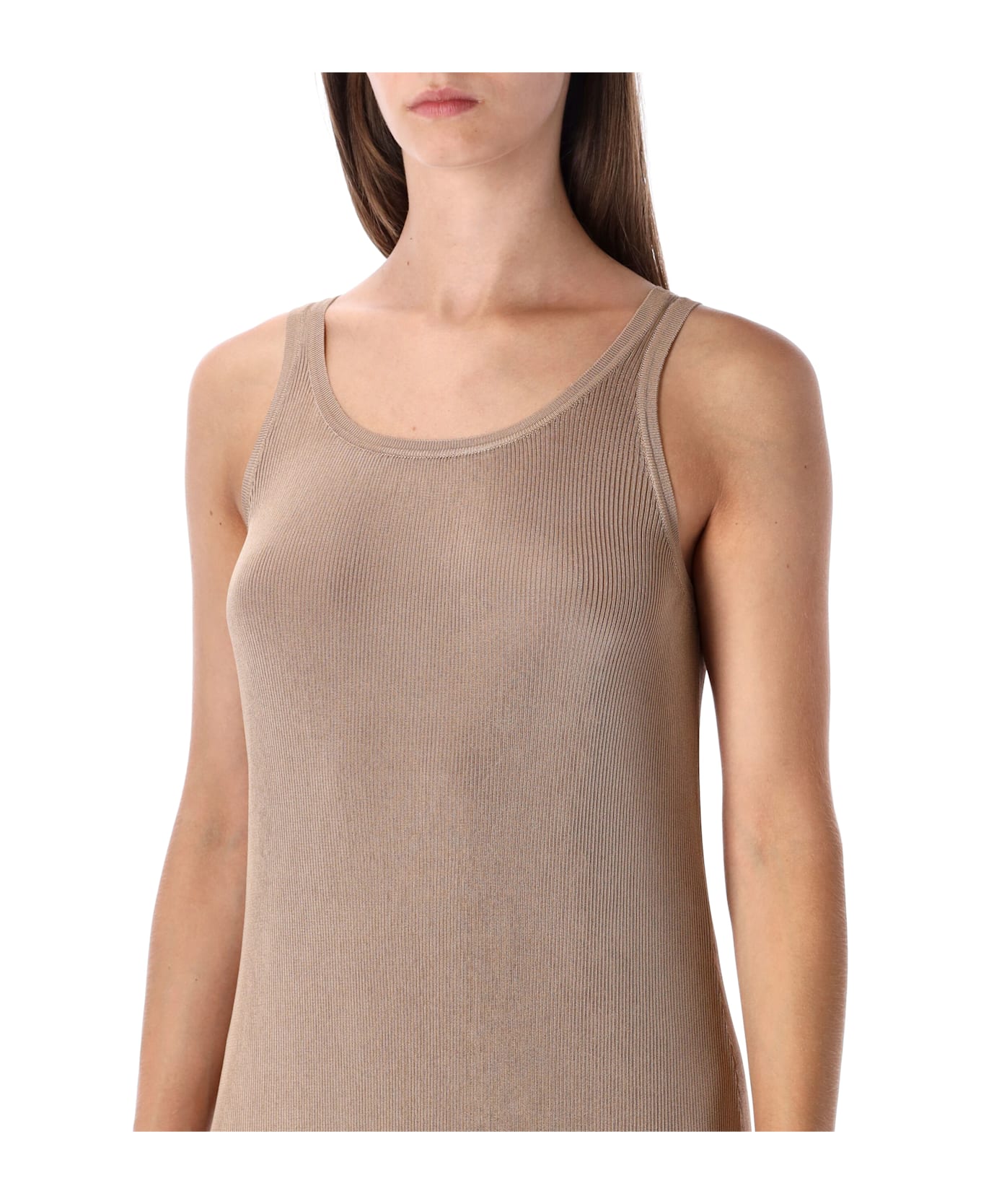 Saint Laurent Beige Rib-knit Long Tank Dress - NUDE