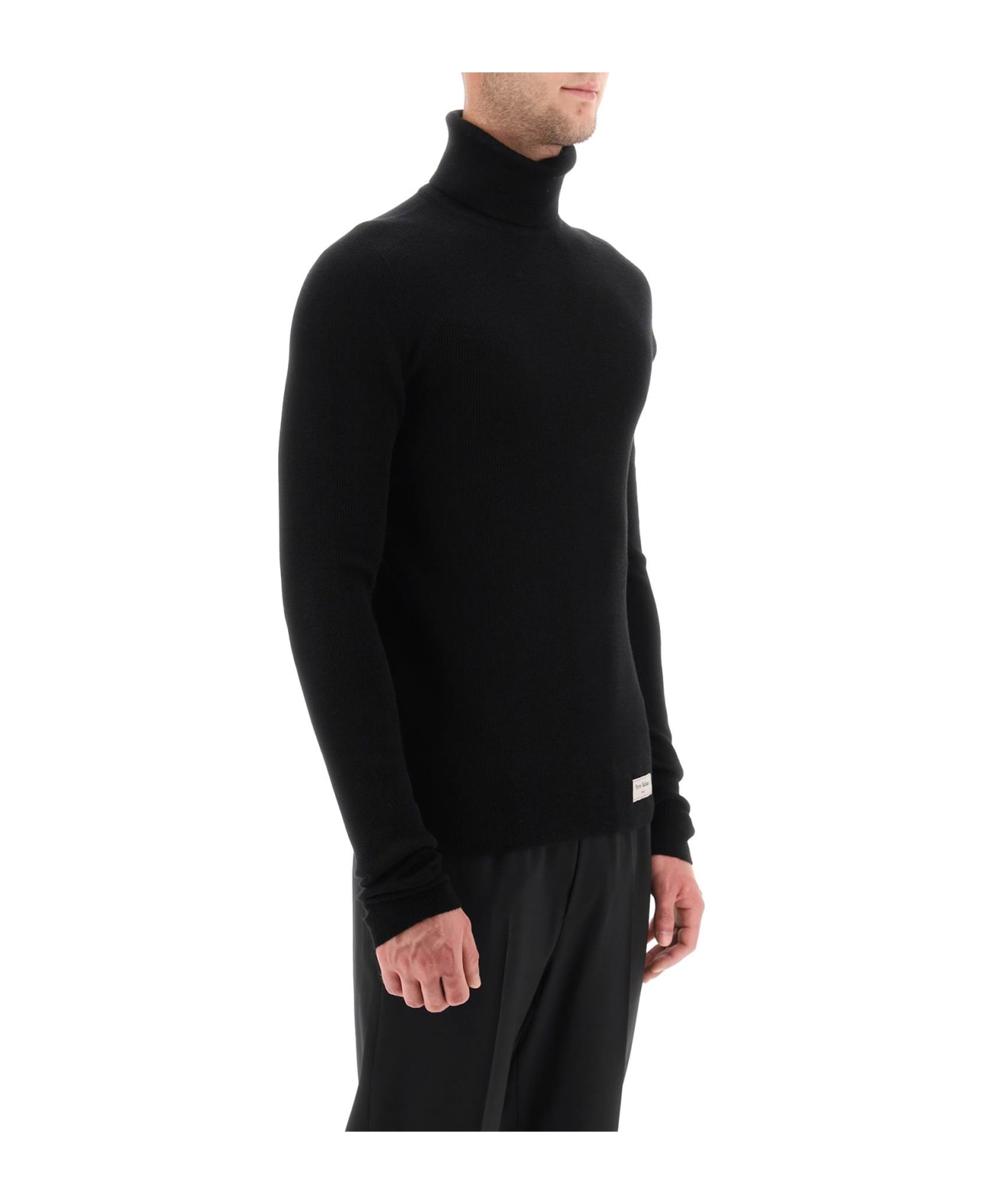 Balmain Turtleneck Sweater In Merino Wool - Noir