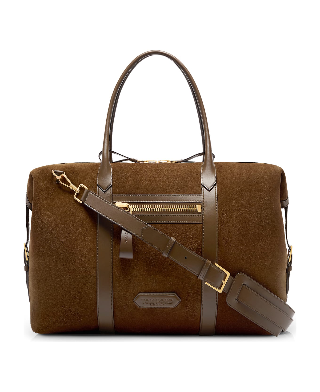 Tom Ford Suede Travel Bag With Leather Inserts - WALNUT