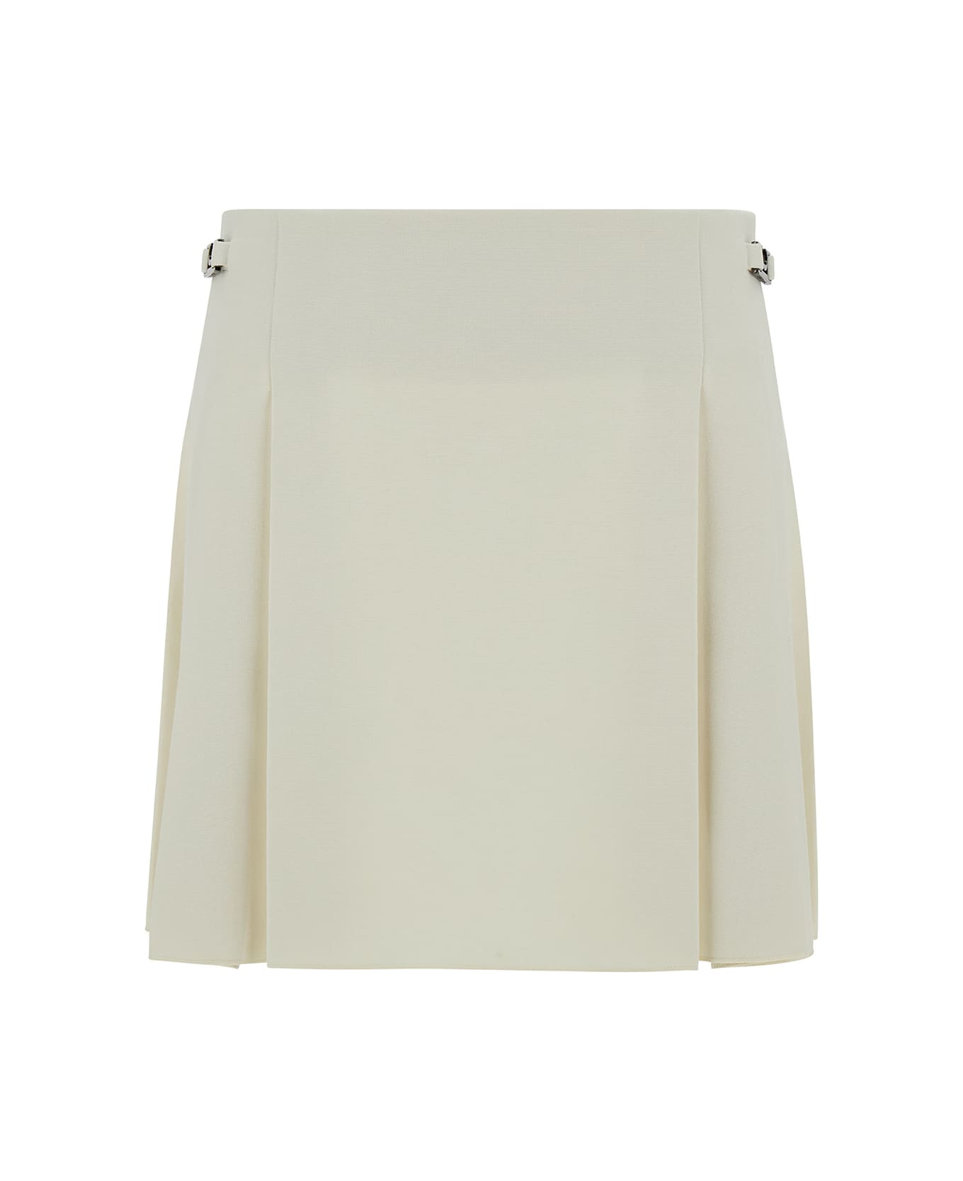 Low Classic White Pleated Mini-skirt In Tech Fabric Woman - White スカート