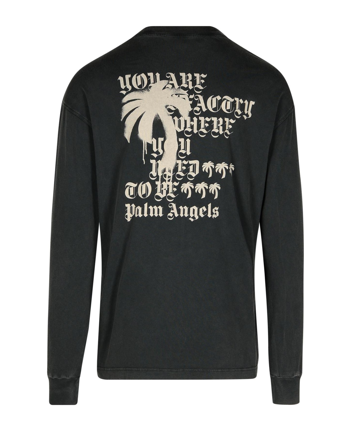 Palm Angels 'stateme' Black Cotton Over T-shirt - Black