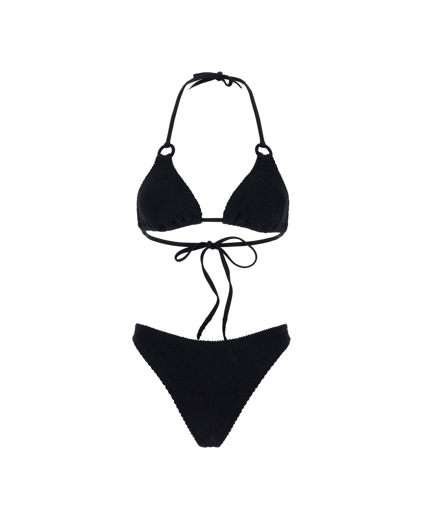 Hunza G 'eva' Black Bikini With Ring Details In Ribbed Stretch Polyamide Woman - Black 水着
