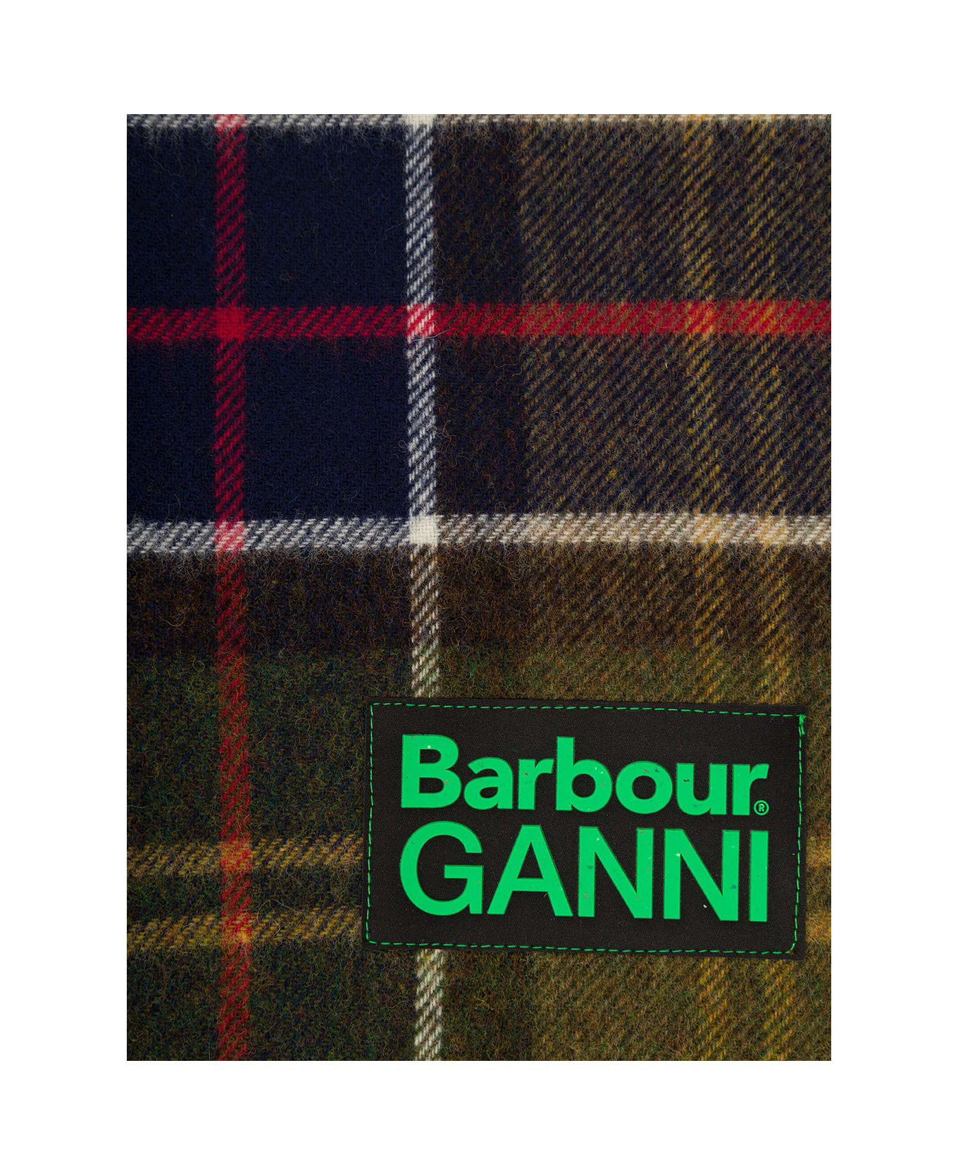 Barbour Multicolor Scarf With Check Motif And Double Logo In Wool Woman - Green
