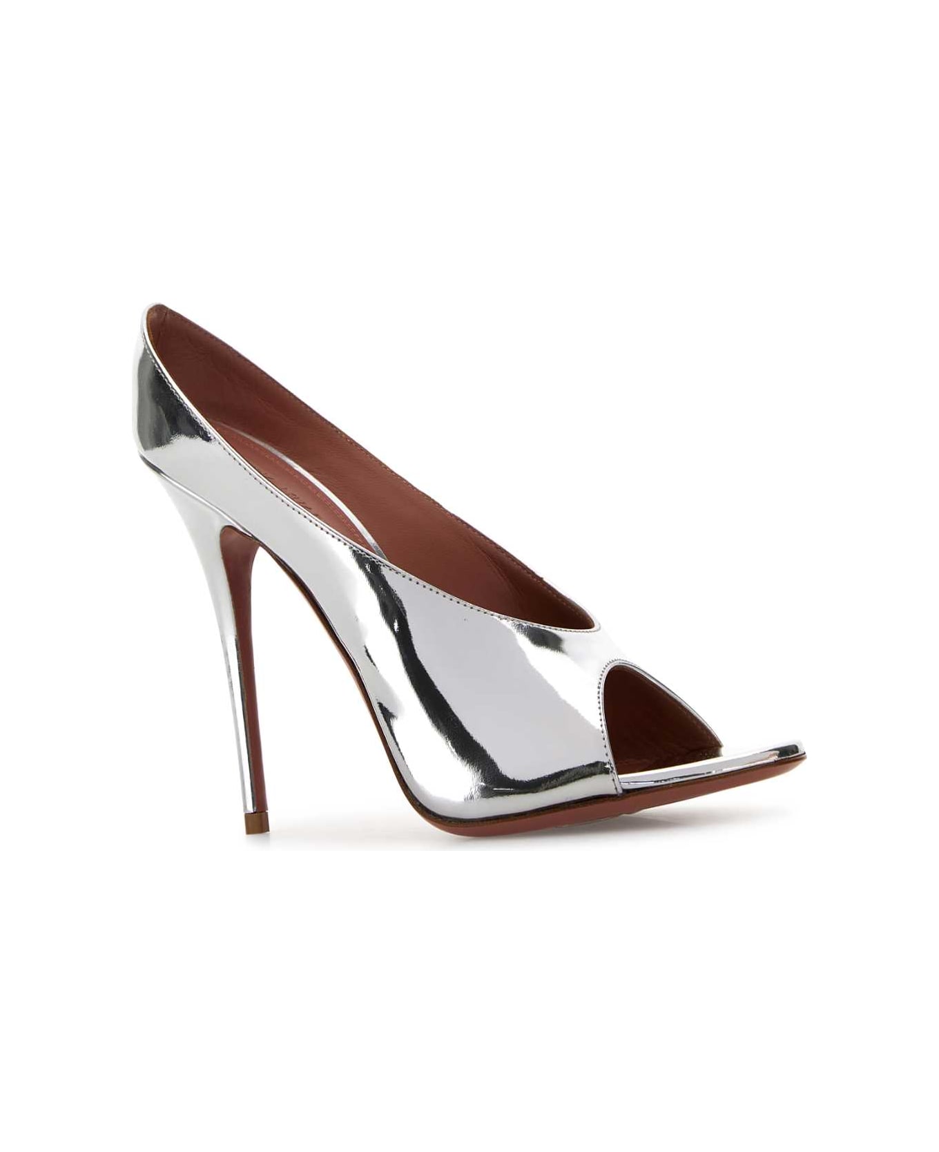 Amina Muaddi Silver Leather Anok 105 Mules - MIRRORSILVER