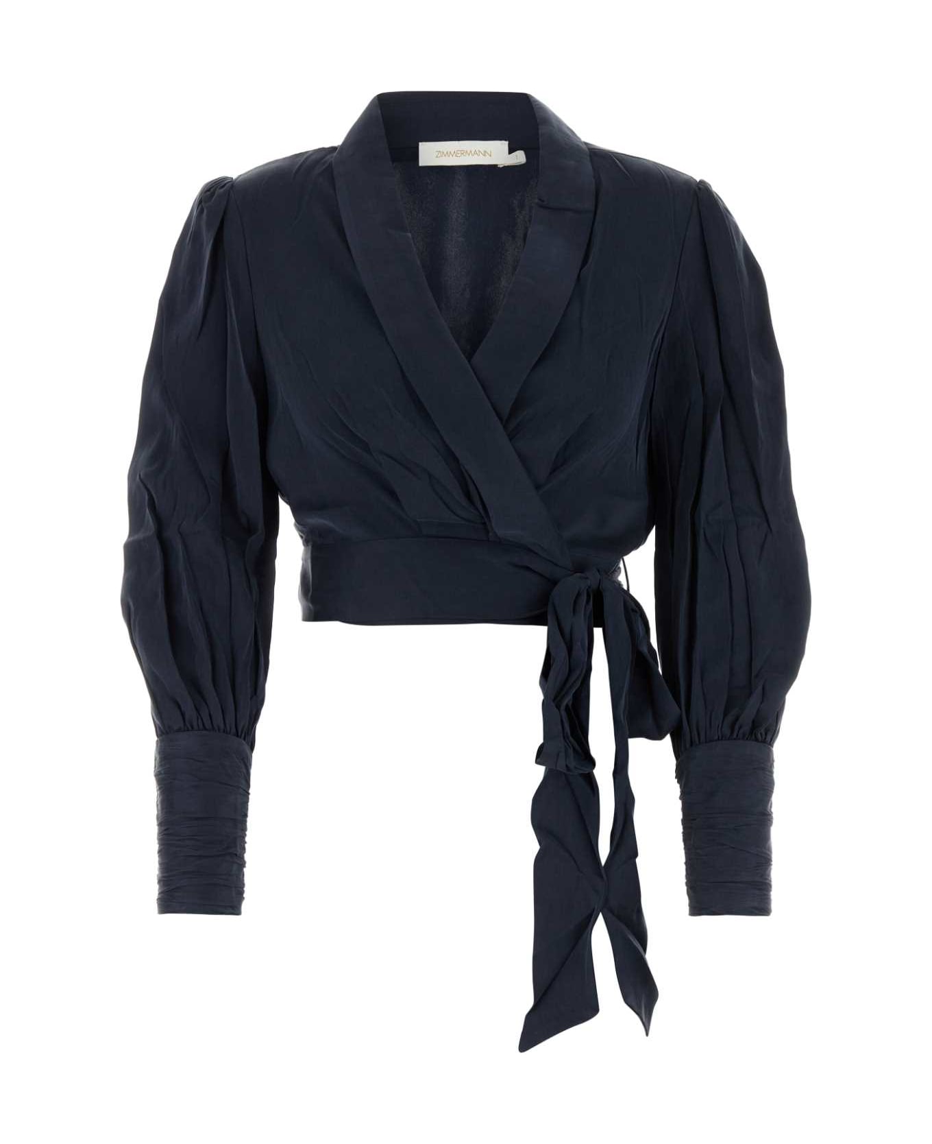 Zimmermann Dark Blue Silk Wrap Blouse - NAVY