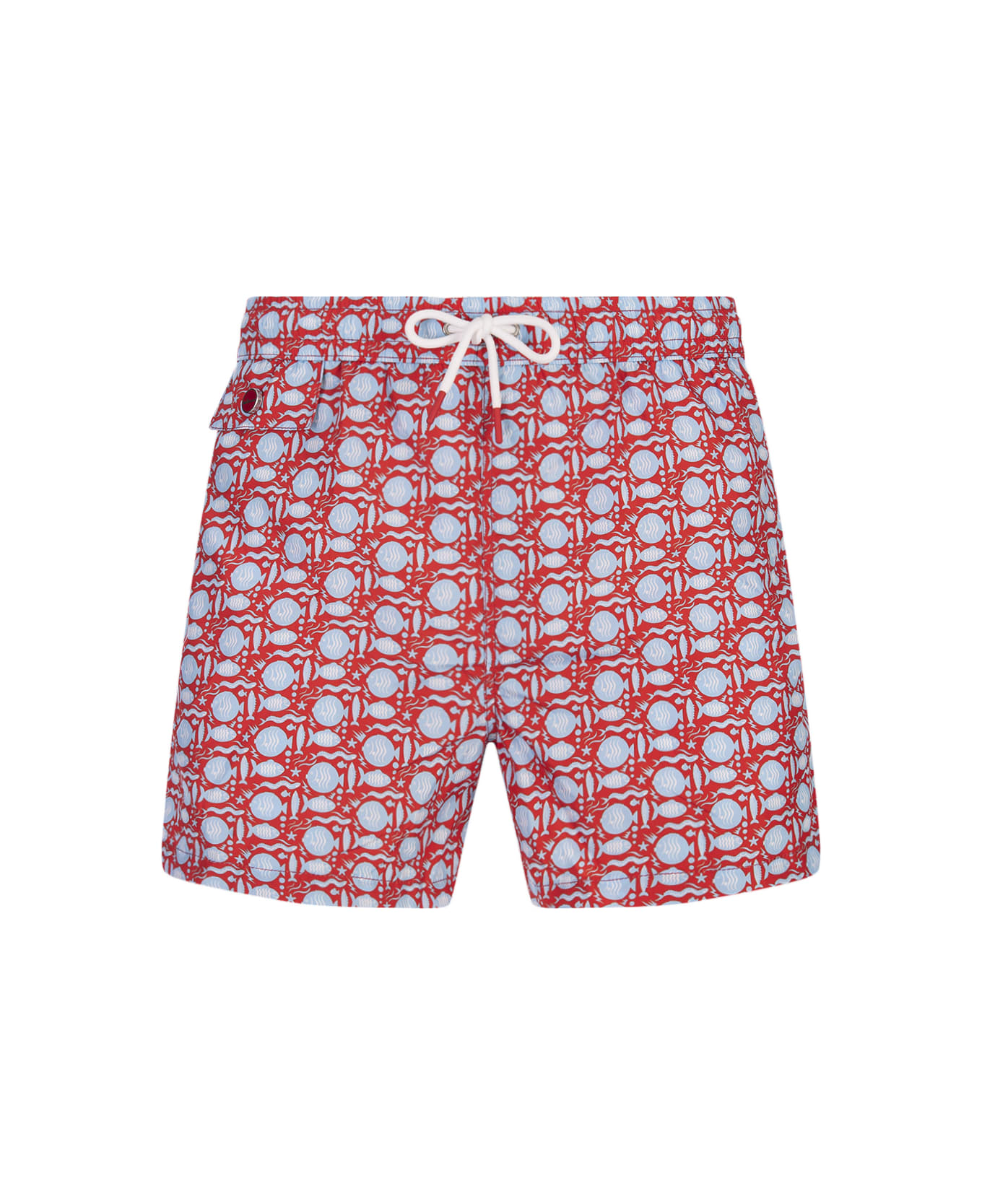 Kiton Red Swim Shorts With Fish Pattern - Red