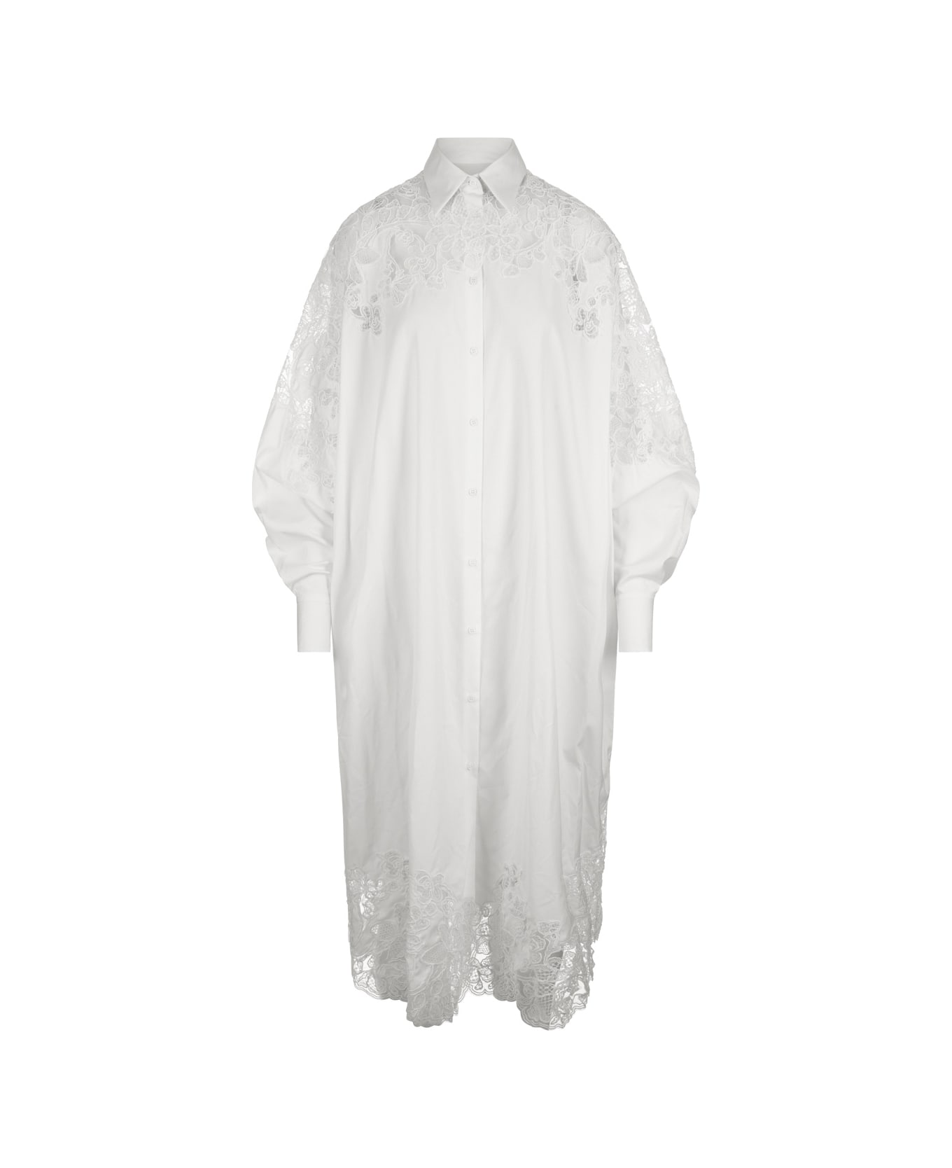 Ermanno Scervino White Oversized Shirt Dress With Lace - White ワンピース＆ドレス
