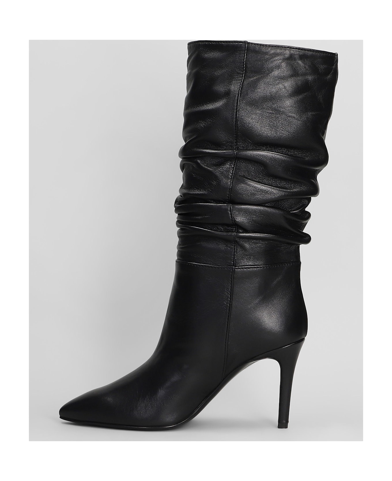 Via Roma 15 High Heels Boots In Black Leather - black