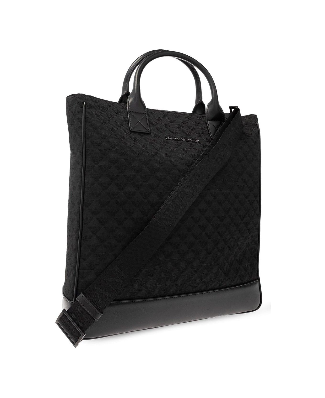 Emporio Armani Shopper Bag With Monogram - Black/Black/Black トートバッグ