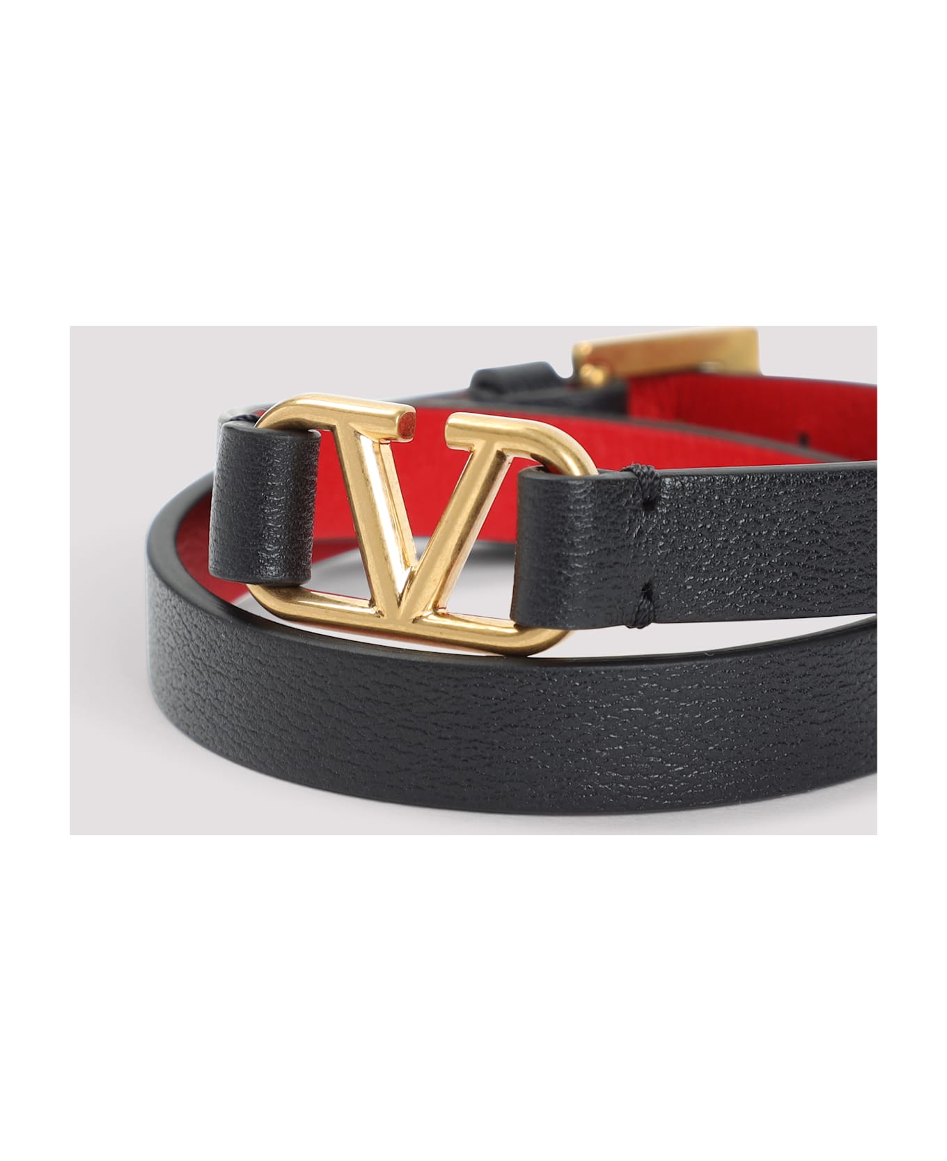 Valentino Garavani Double Leather Bracelet - Sm Nero Rouge Pur