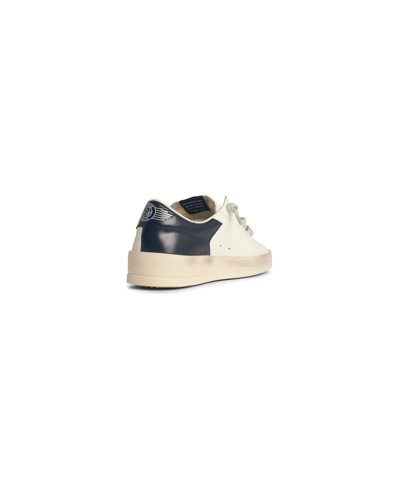 Golden Goose Men's Standard In White Leather With Grey Suede Star And Blue Leather Heel - Bianco
