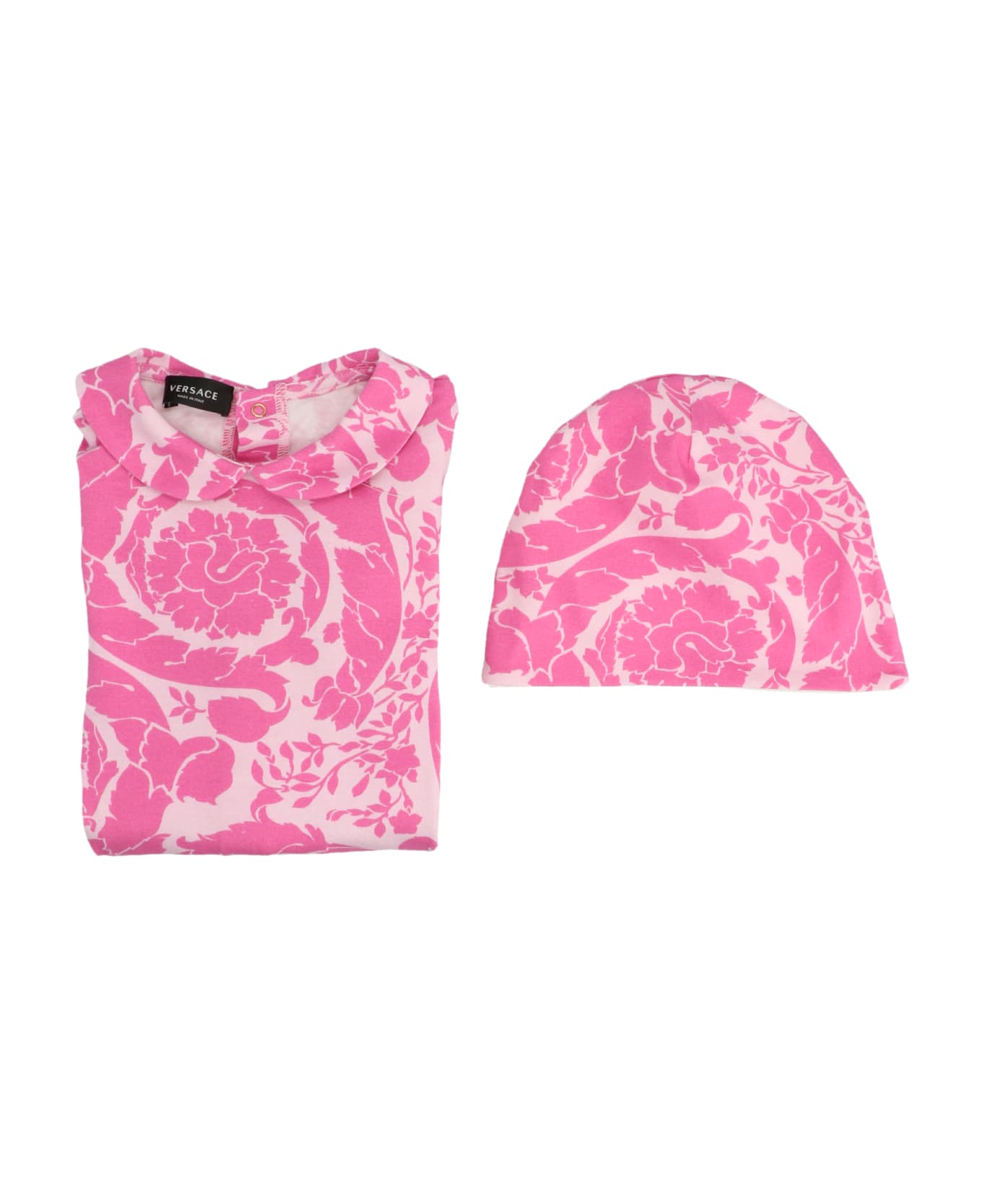 Versace 'barocco' Sleepsuit + Hat heather Baby Set - Pink
