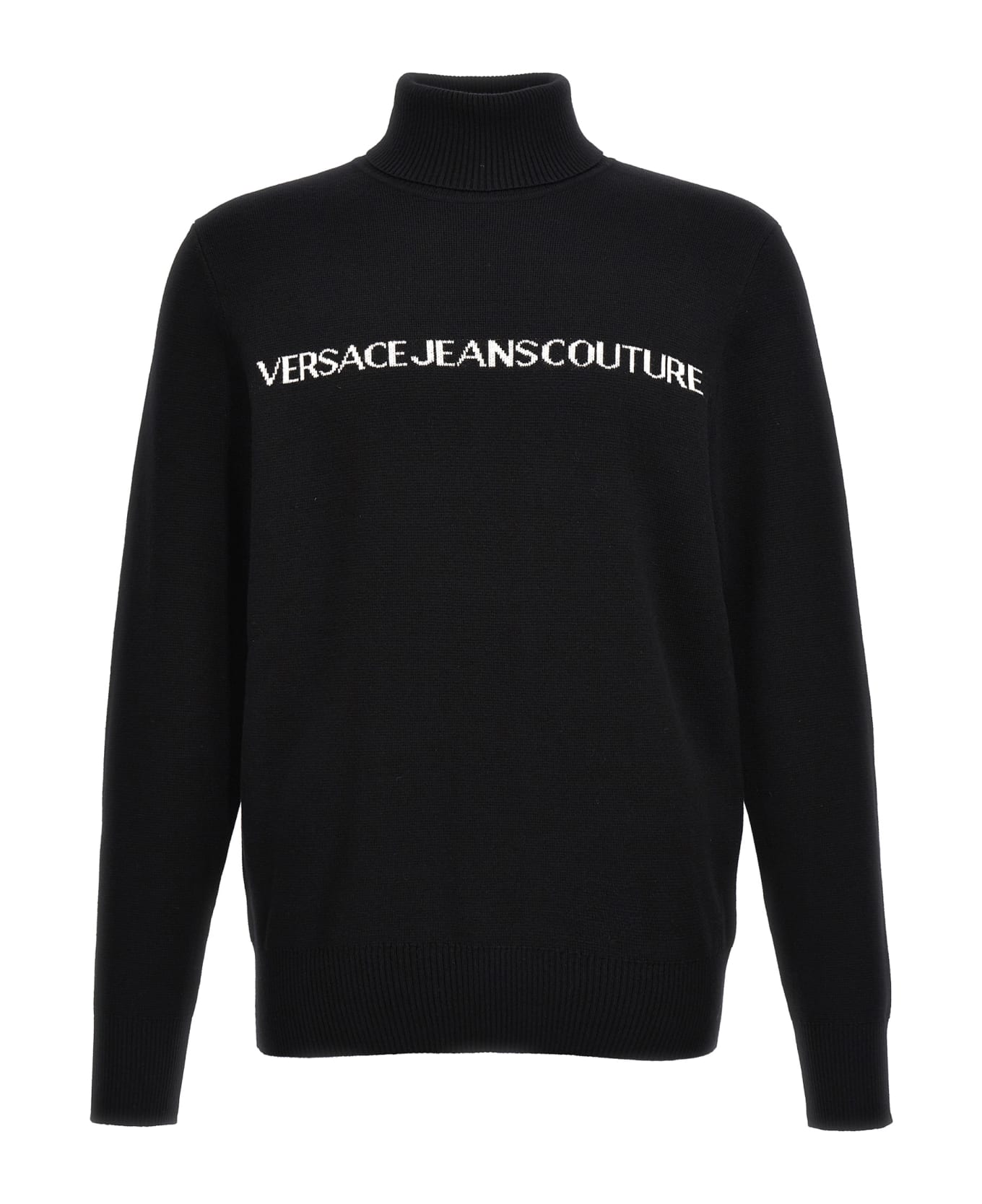 Versace Jeans Couture Turtleneck Sweater With Logo Lettering - Black
