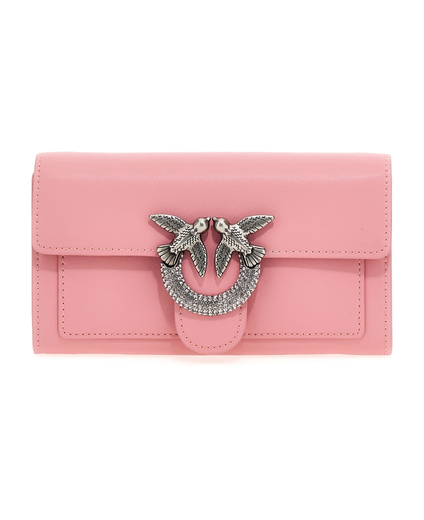 Pinko Love One Leather Wallet On Chain - Pink 財布