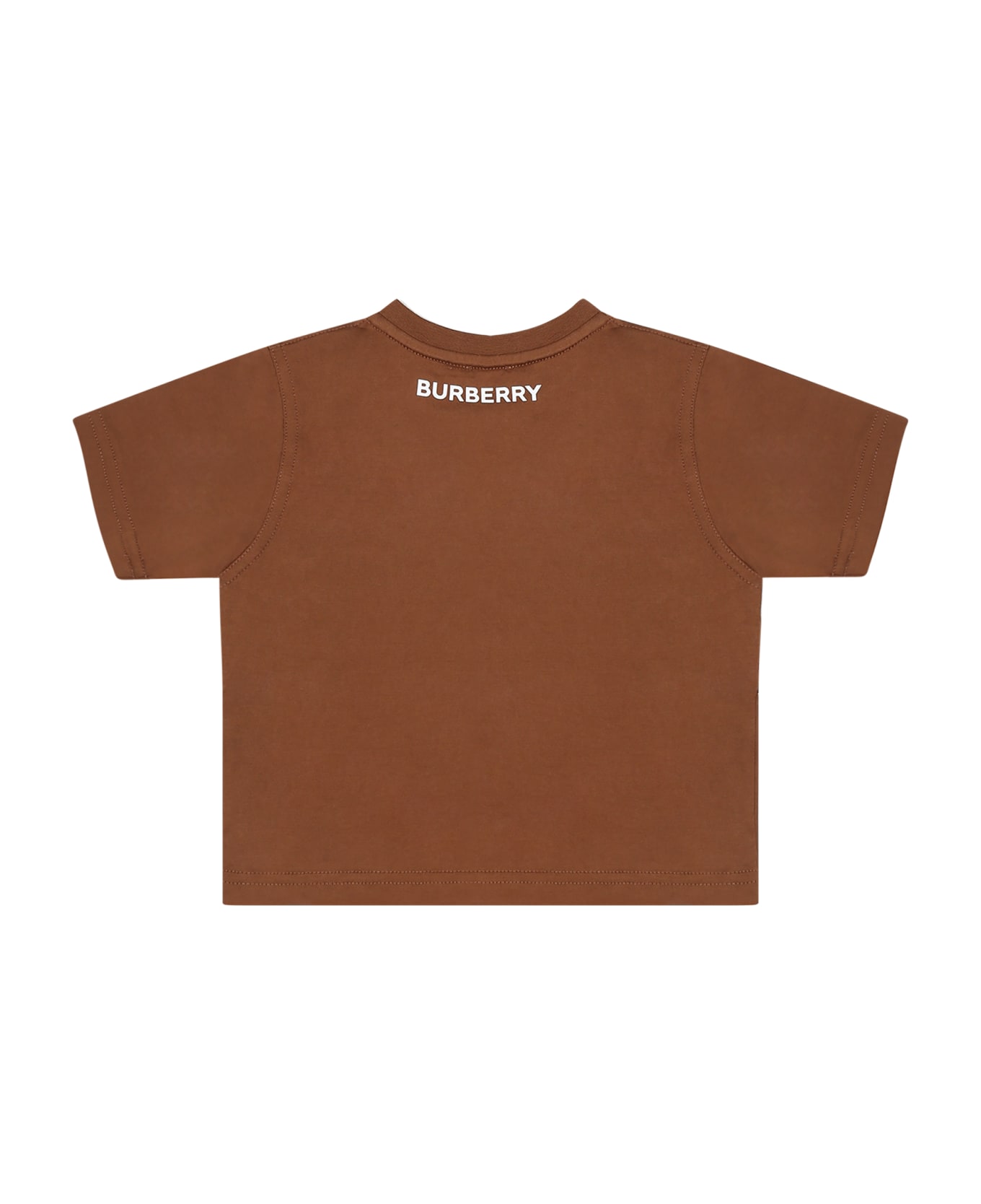 Burberry Brown T-shirt For Baby Boy With Iconic Check - Brown