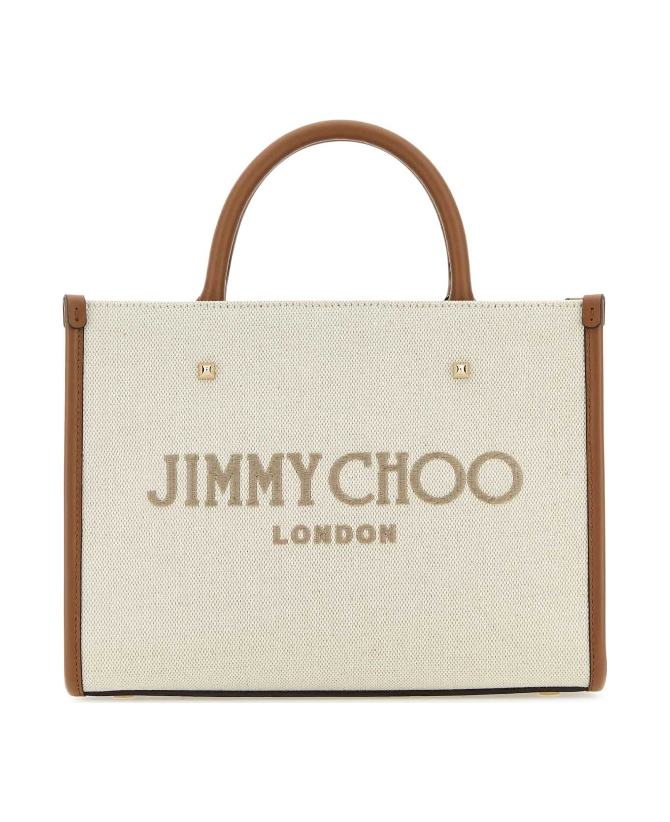 Jimmy Choo Sand Canvas Avenue Shopping Bag - NATURALTAUPEDARKTANLIGHTGOLD
