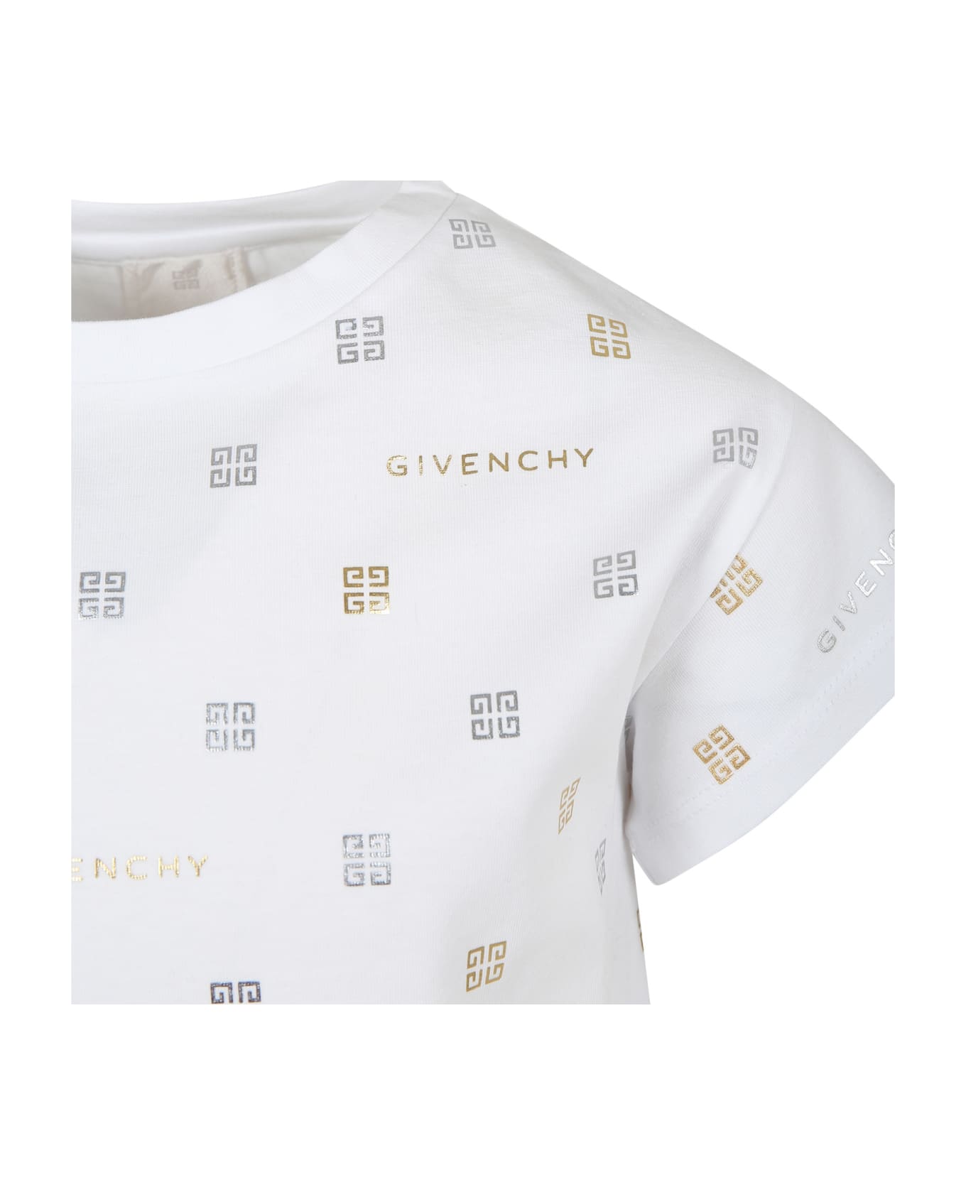 Givenchy White T-shirt For Girl With All-over 4g Motif - White Tシャツ＆ポロシャツ