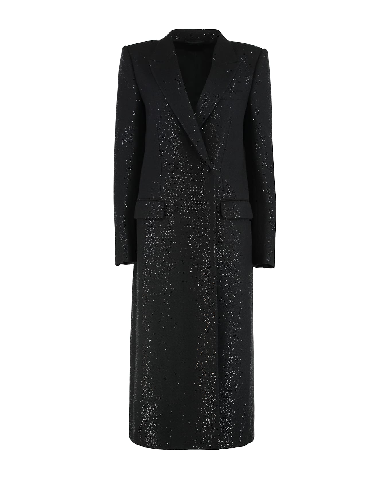 Tom Ford Double-breasted Coat In Crepe Wool Blend With Sequins - black