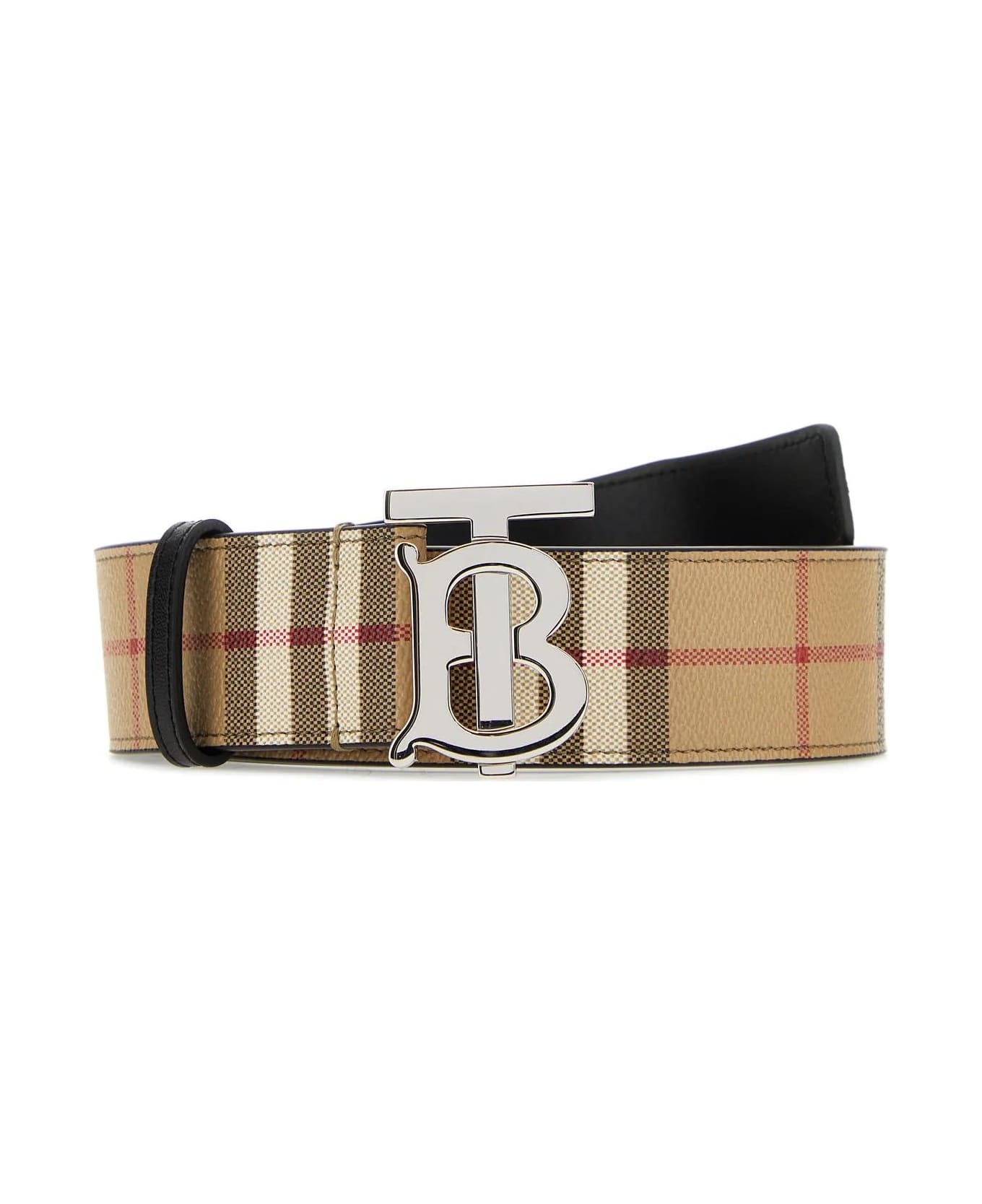 Burberry Tb Belt In Leather And Check - BEIGE ベルト