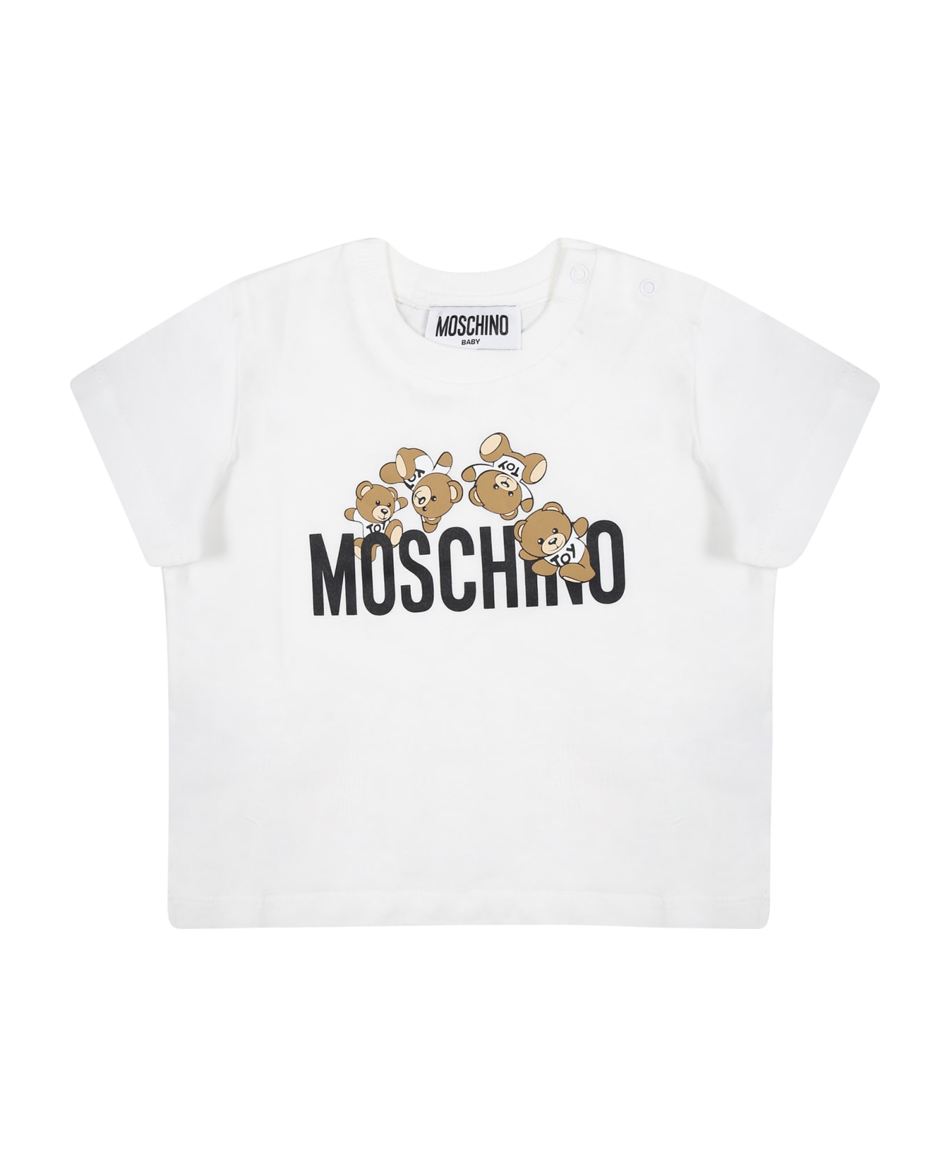 Moschino White T-shirt For Baby Boy With Teddy Bears And Logo - White