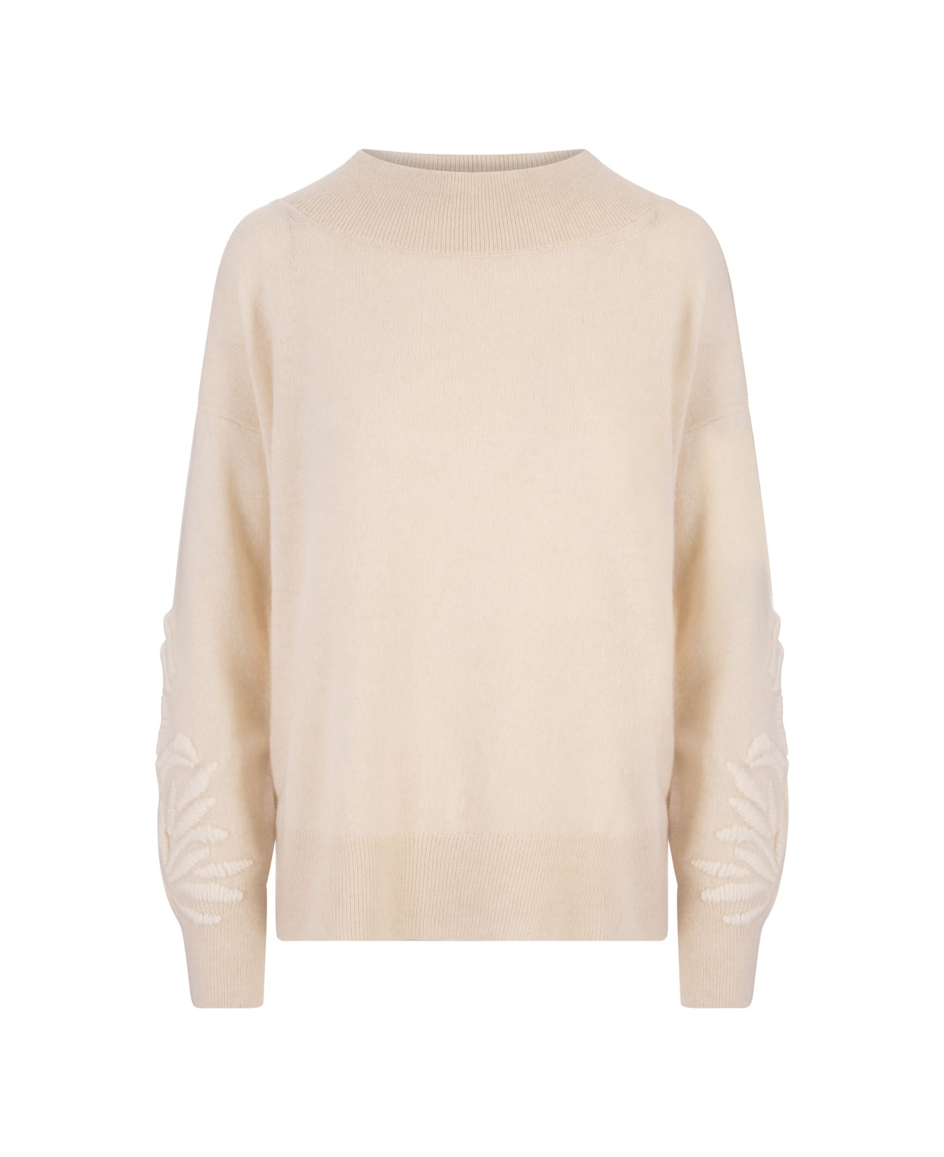 Ermanno Scervino Beige Boat Neck Sweater With Tone Embroidery - Brown