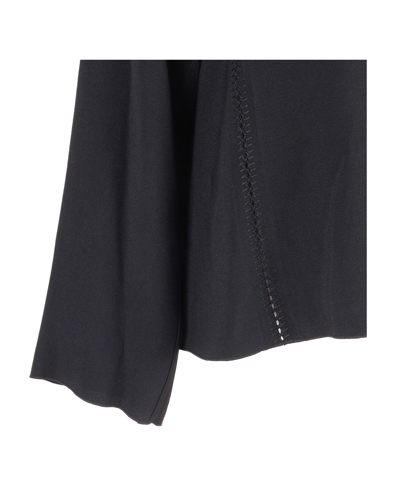 Forte_Forte Long-sleeved Embroidered Top In Matte Satin - BLACK