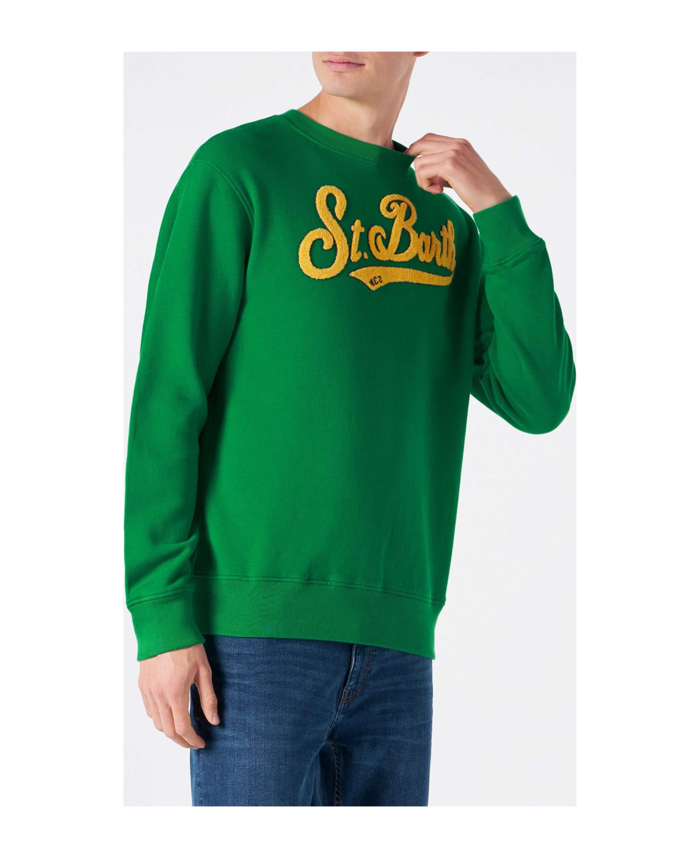 MC2 Saint Barth Man Crewneck Sweatshirt With Terry Logo - GREEN