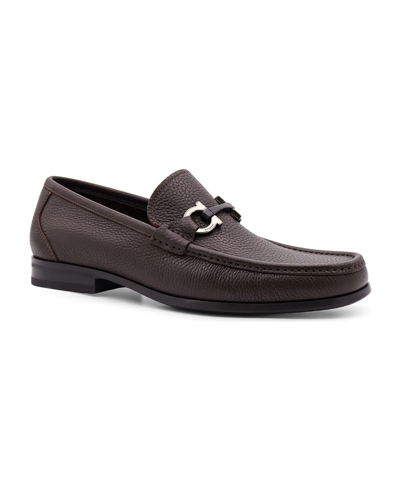 Ferragamo Grandioso Leather Loafer With Gancini Detail - Brown
