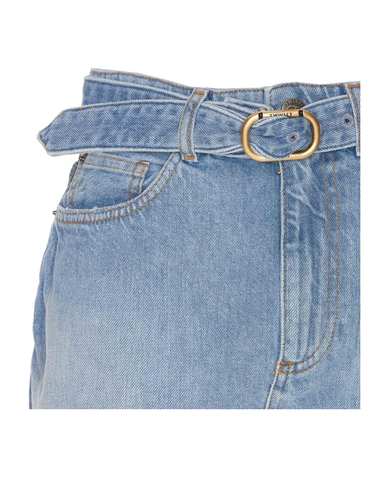 TwinSet Denim Mini Skirt With Oval T Belt - Denim