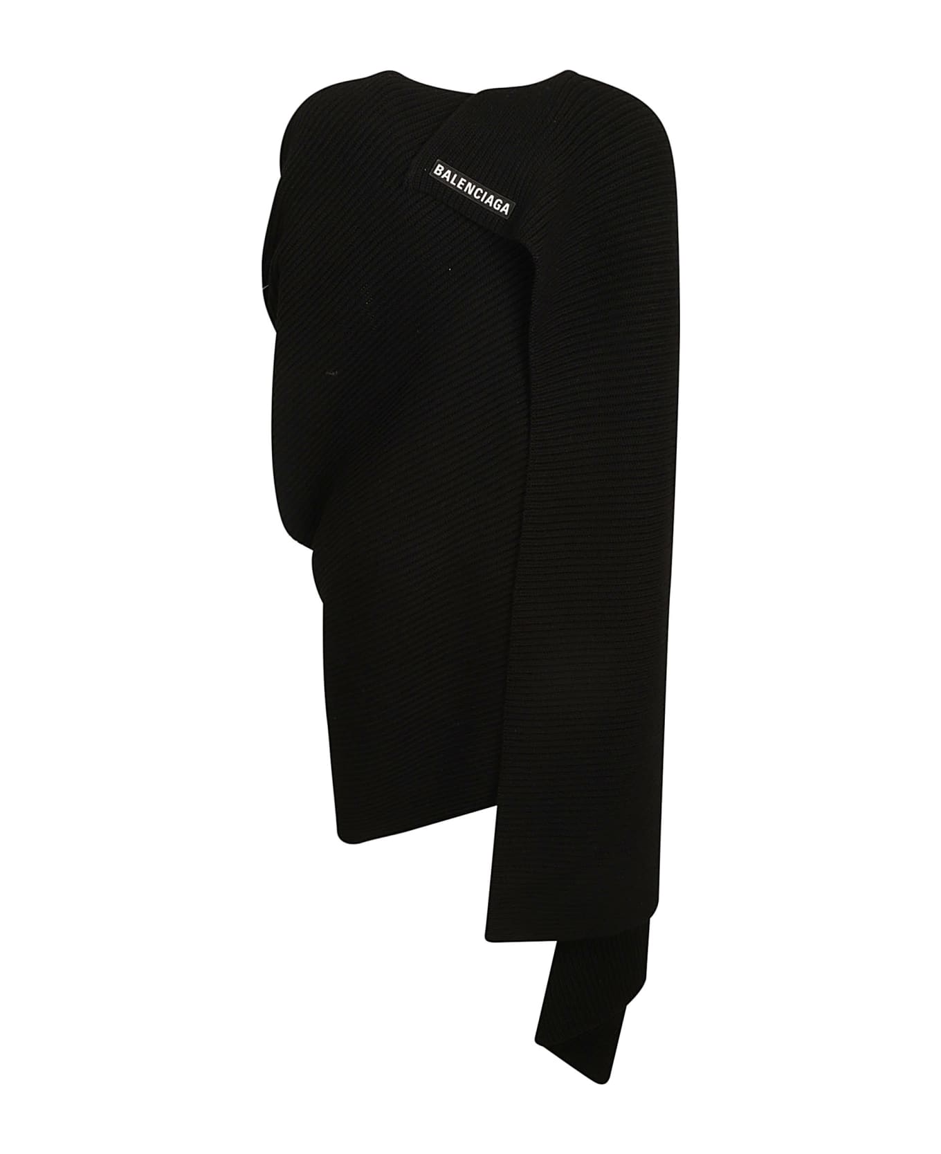 Balenciaga Ribbed Knit Wrap Cape - Black スカーフ