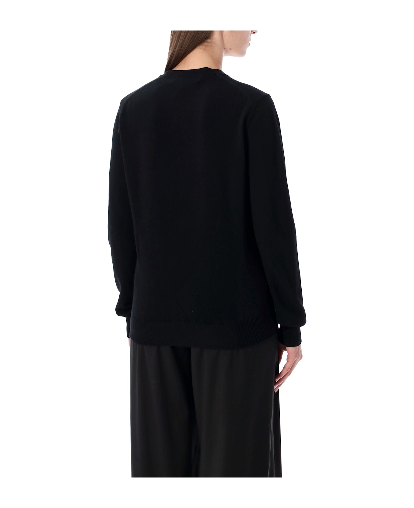 Comme des Garçons Play Wool Cardigan With Red Crystal Heart - BLACK